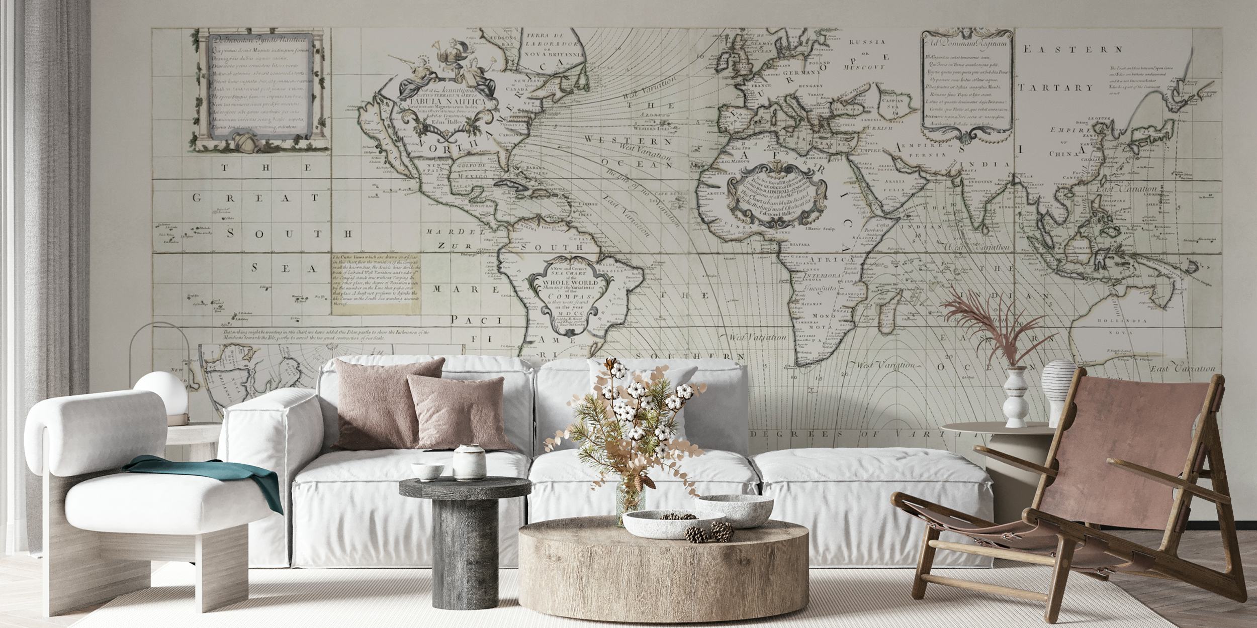 Papel tapiz de mapa mundial antiguo en una sala de exposición