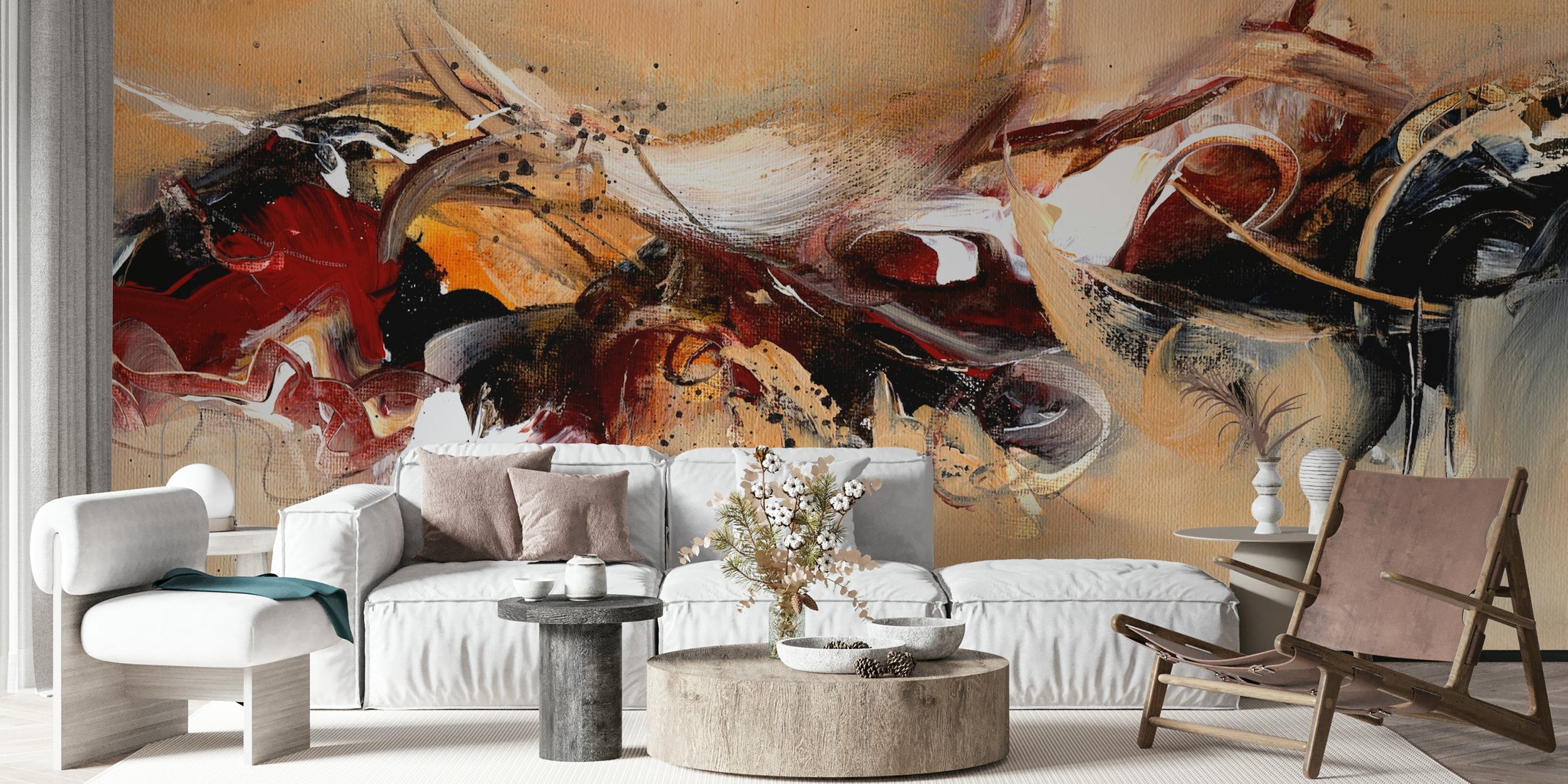 Abstract red, black, and beige design wallpaper