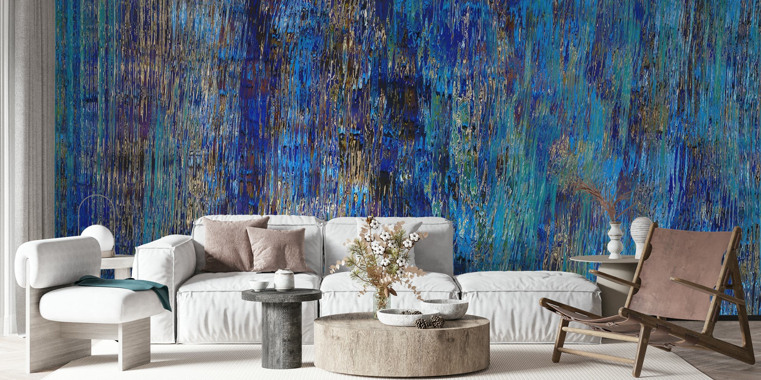 Blue and Gold tapetti modernissa huoneessa