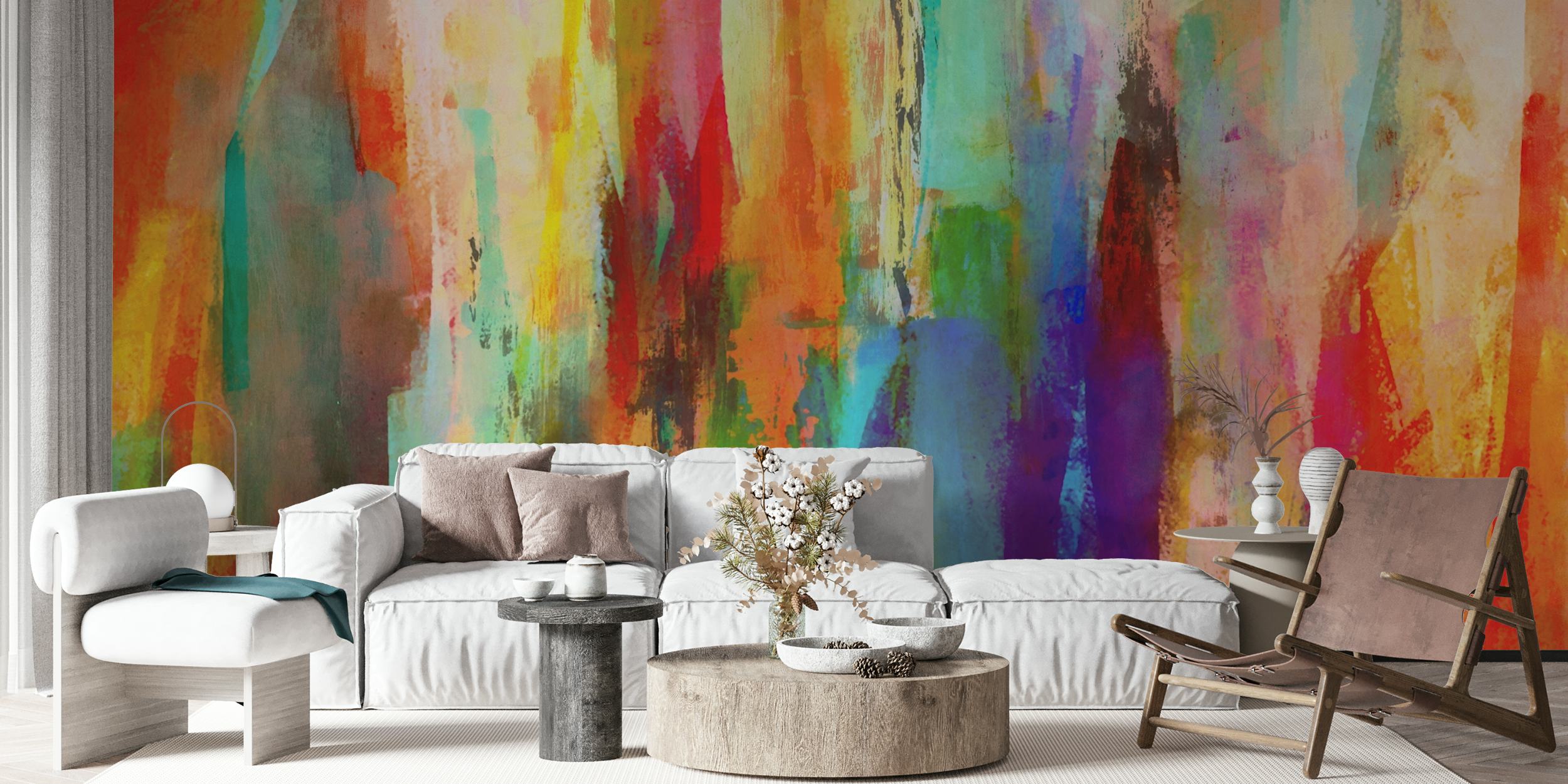 Abstract brush strokes in vibrant colors wallpaper