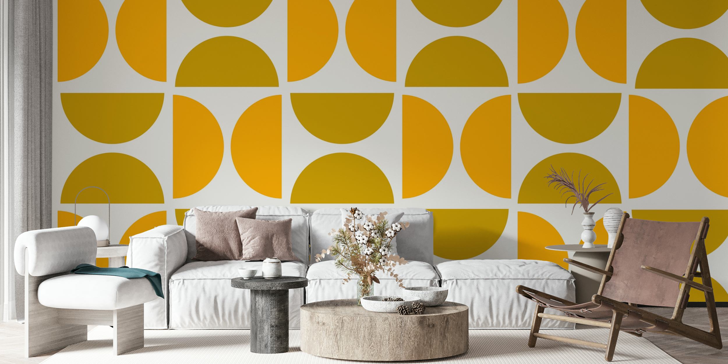 Mural de parede Golden Ochre Bauhaus com padrões geométricos