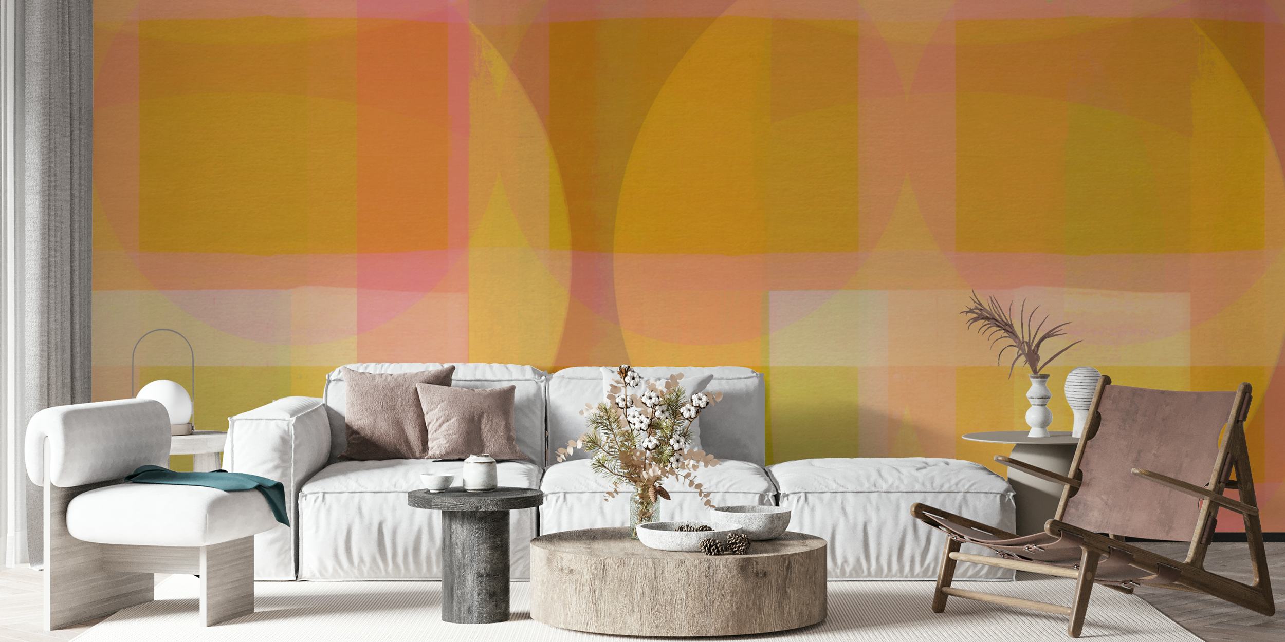 Mural de parede abstrato em estilo Bauhaus em tons pastéis com formas geométricas