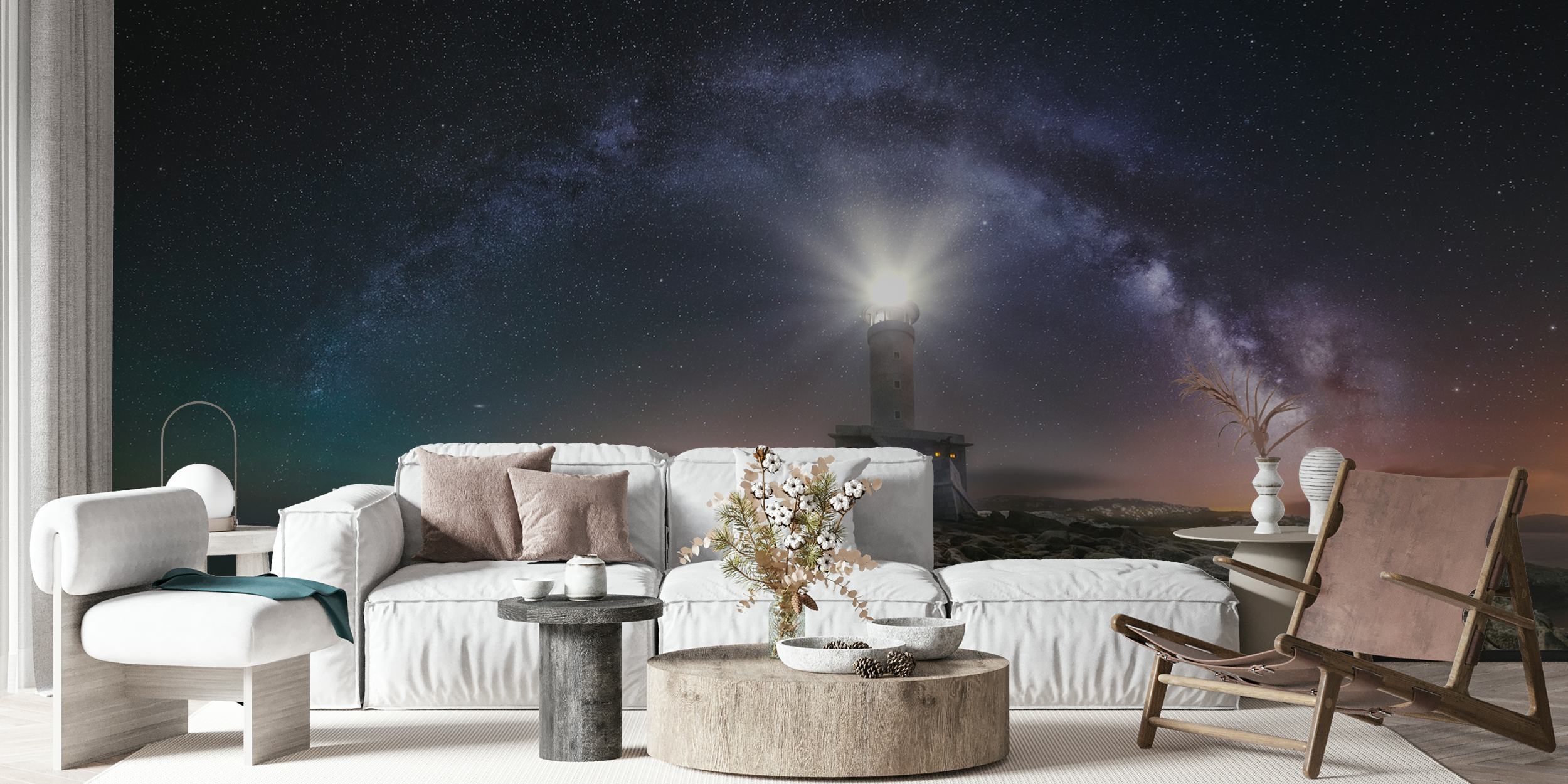 Lighthouse wallpaper in a room setting