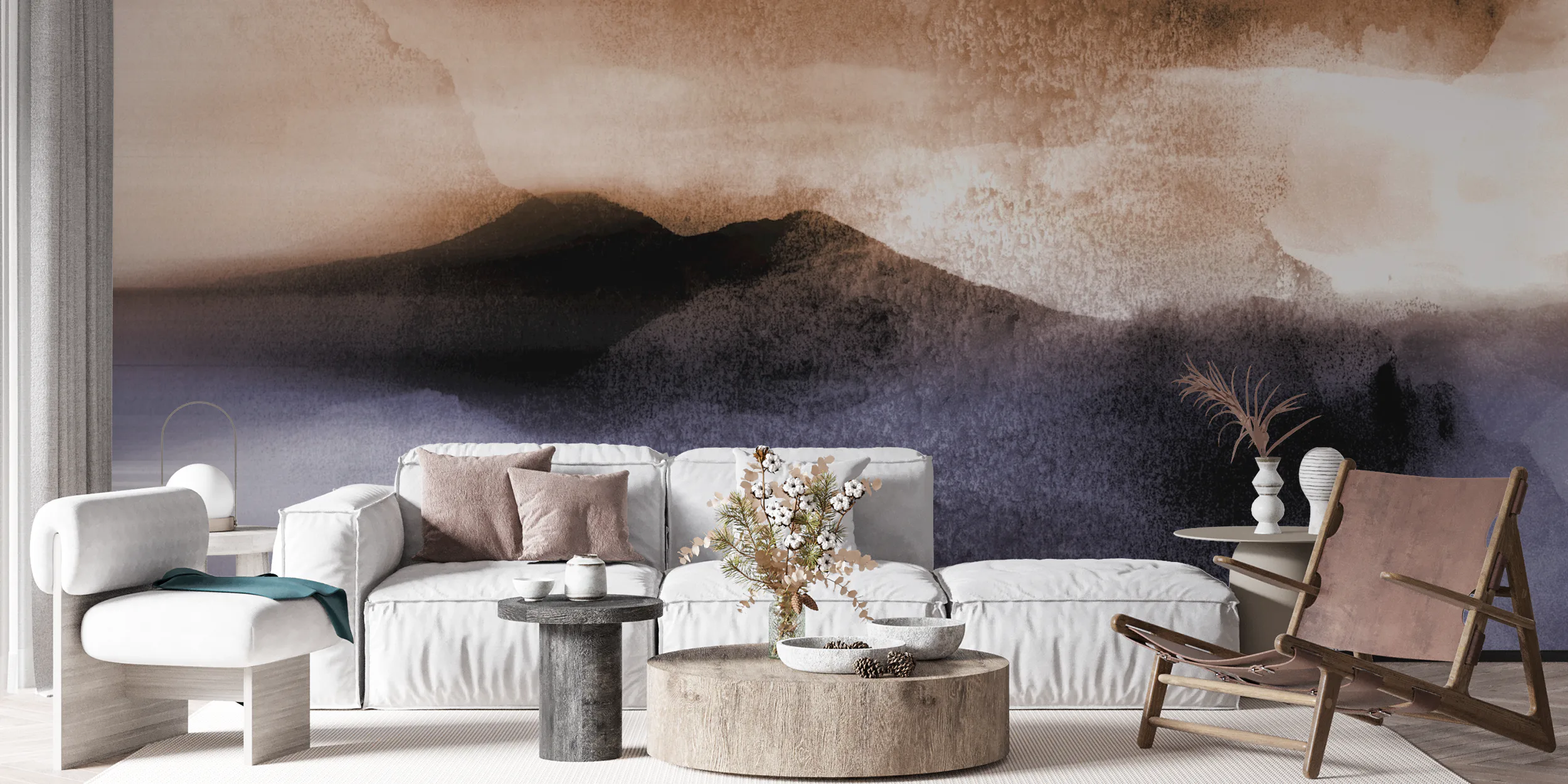 Neutral Japandi Landscape Wallpaper for Sale | Happywall