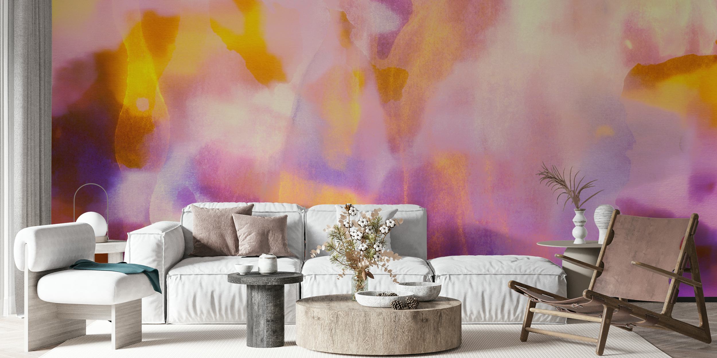 Papier peint Cosmic Japandi Magenta dans une pièce