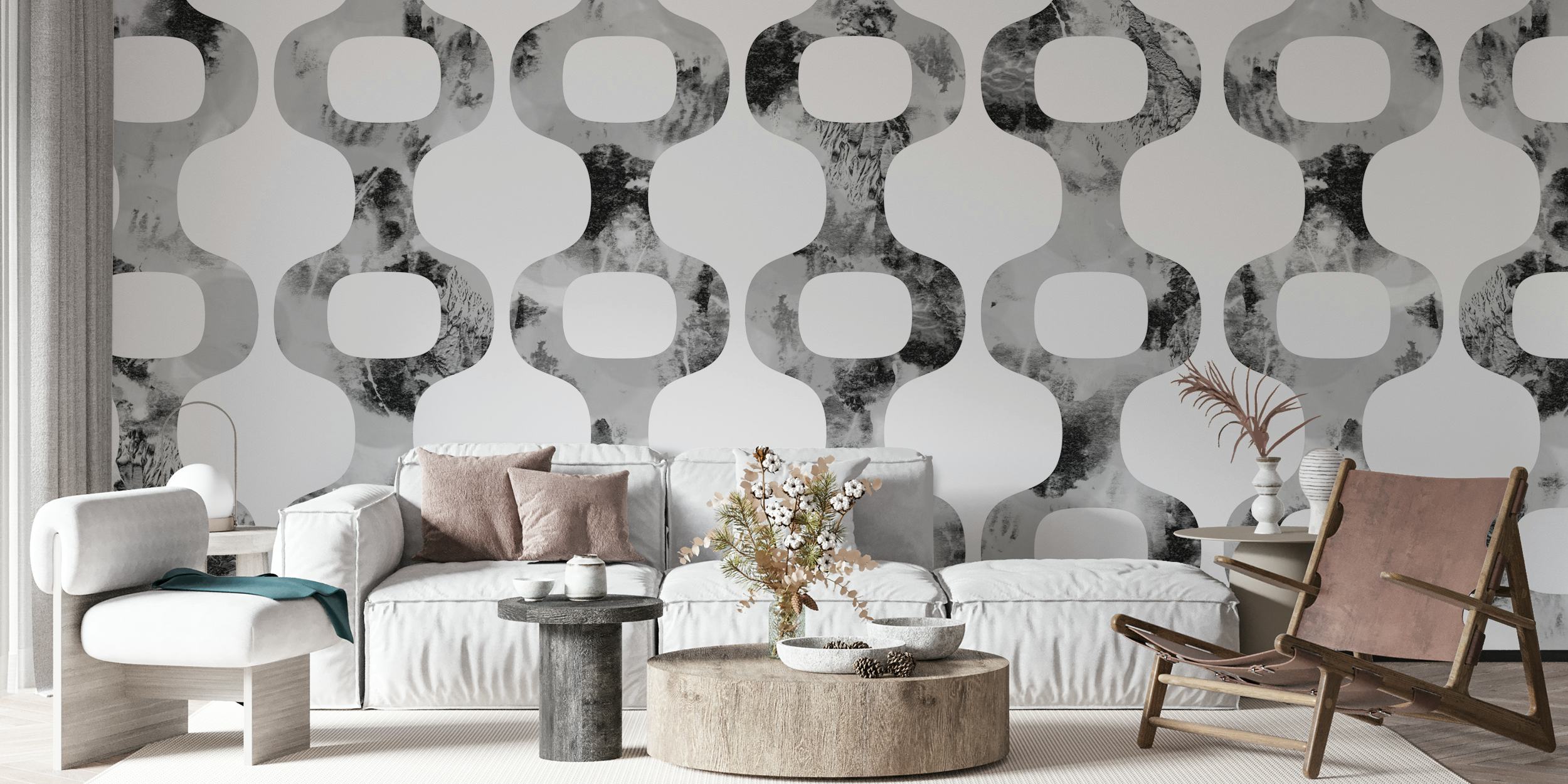 Mid-Century Urban geometric pattern wallpaper in black and white