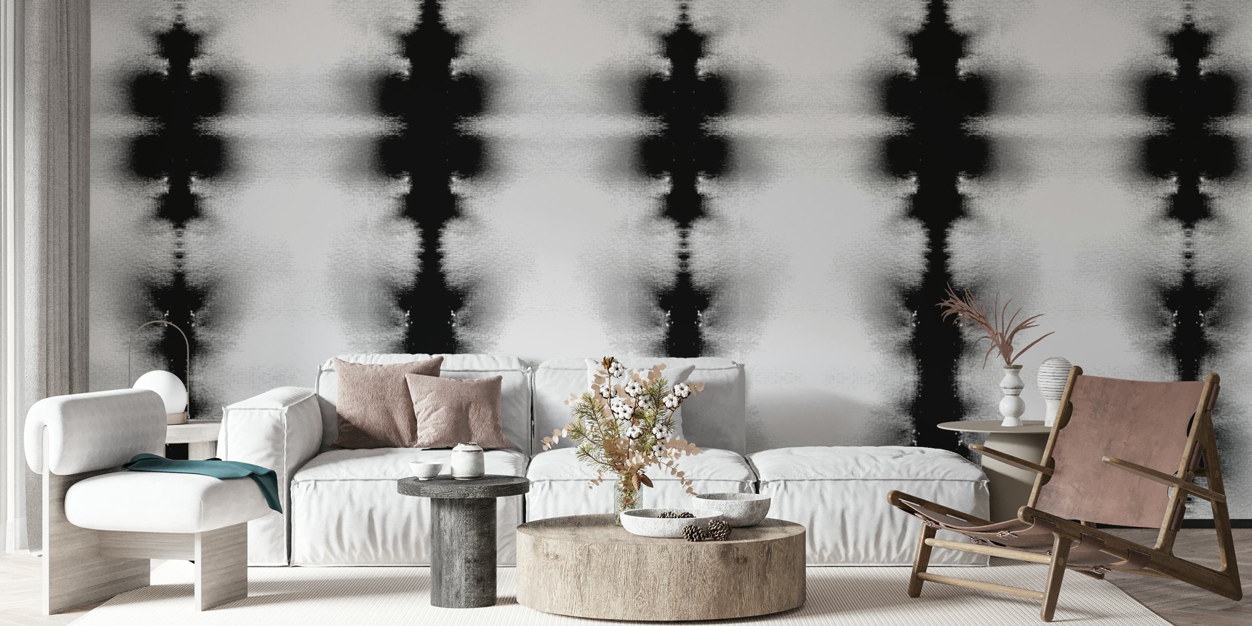 Black White Zen Geometry wallpaper in a room