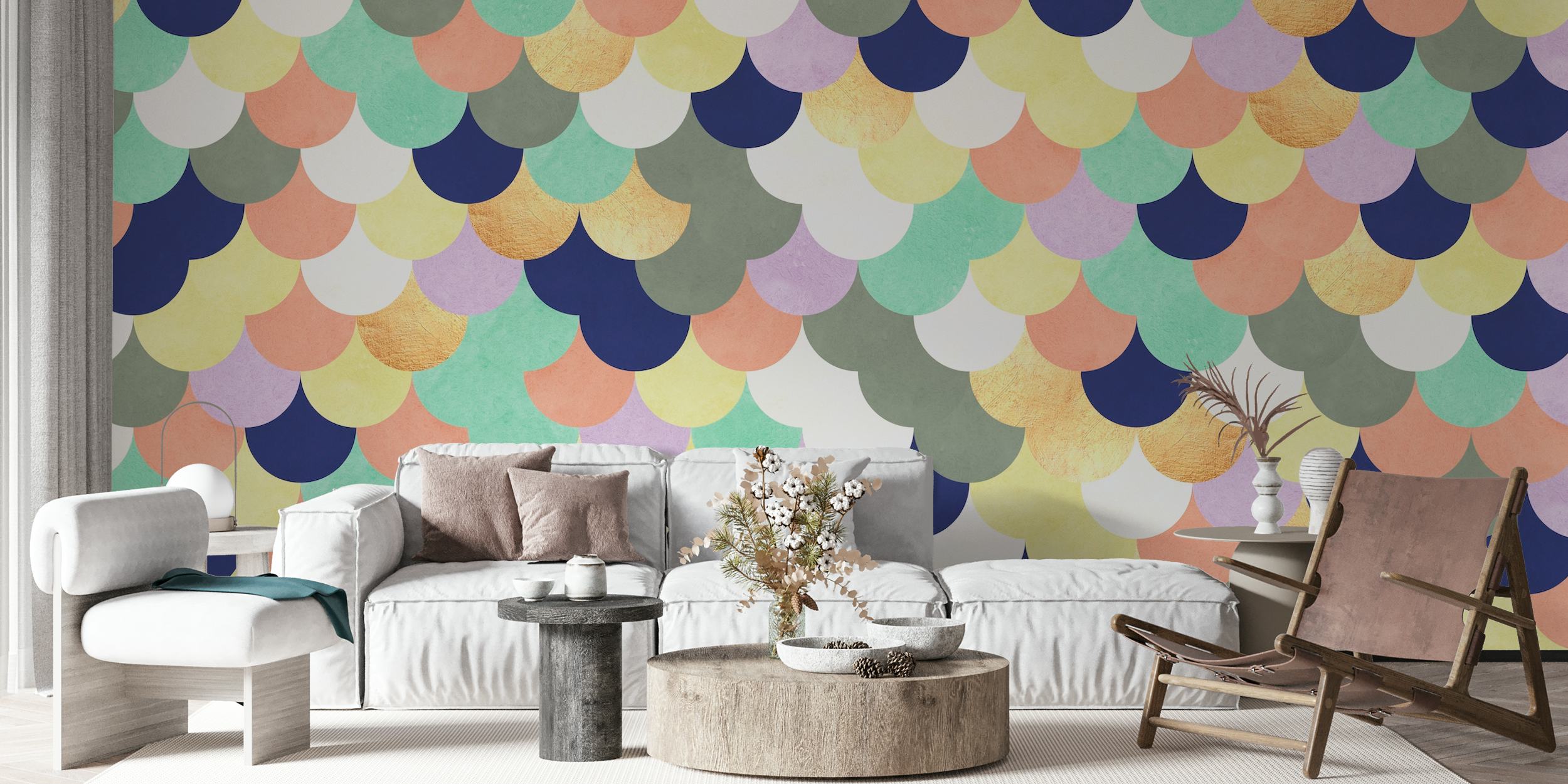 Colorful circles behang in een kamer