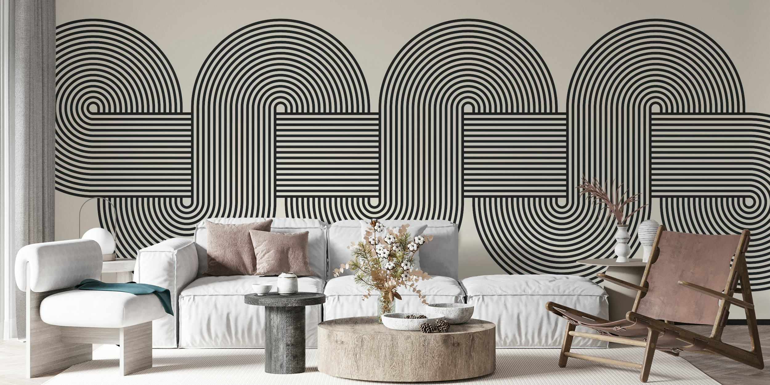 Abstract black and white curved lines wallpaper