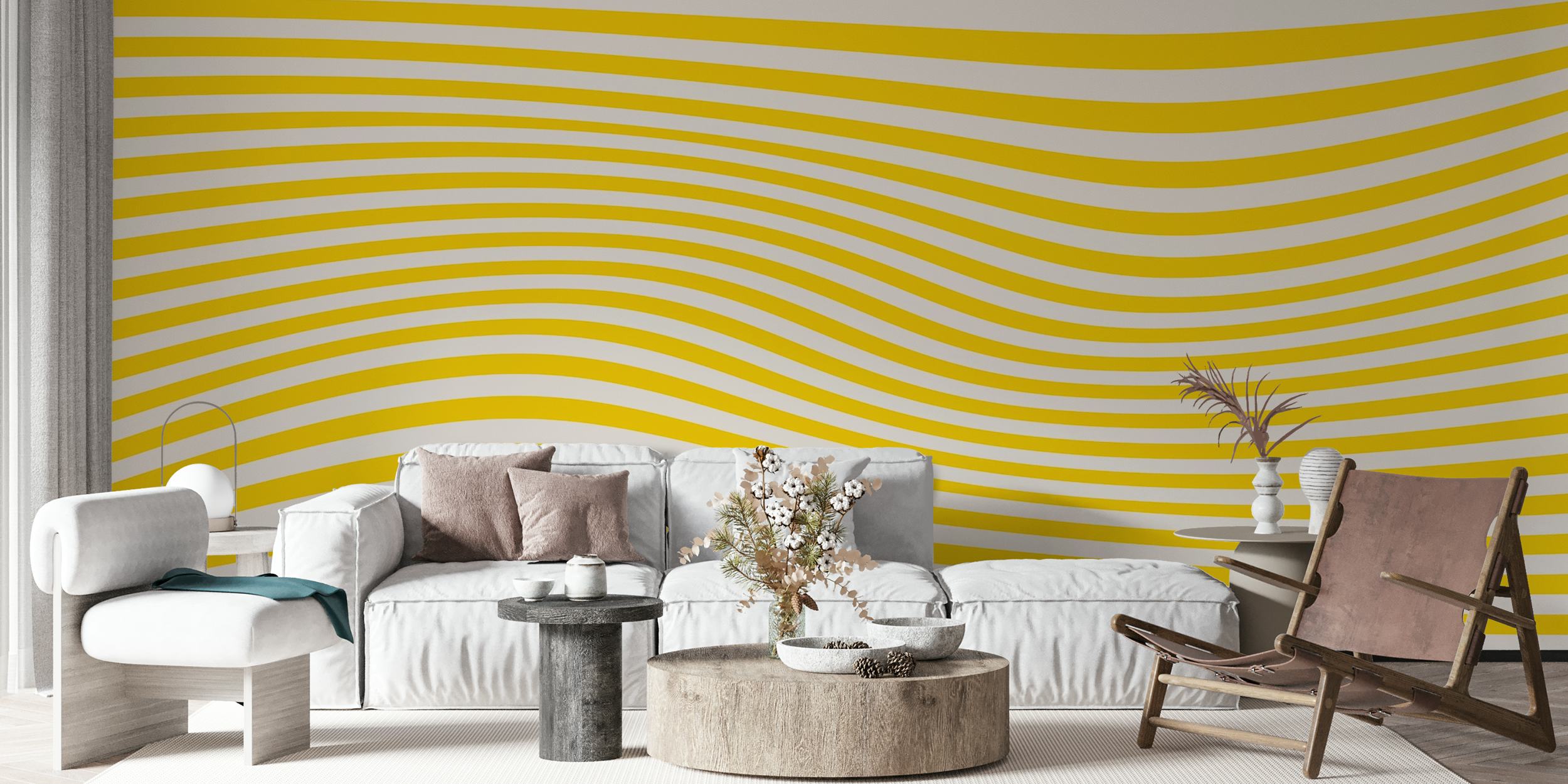 Yellow and white wave stripes modern wallpaper