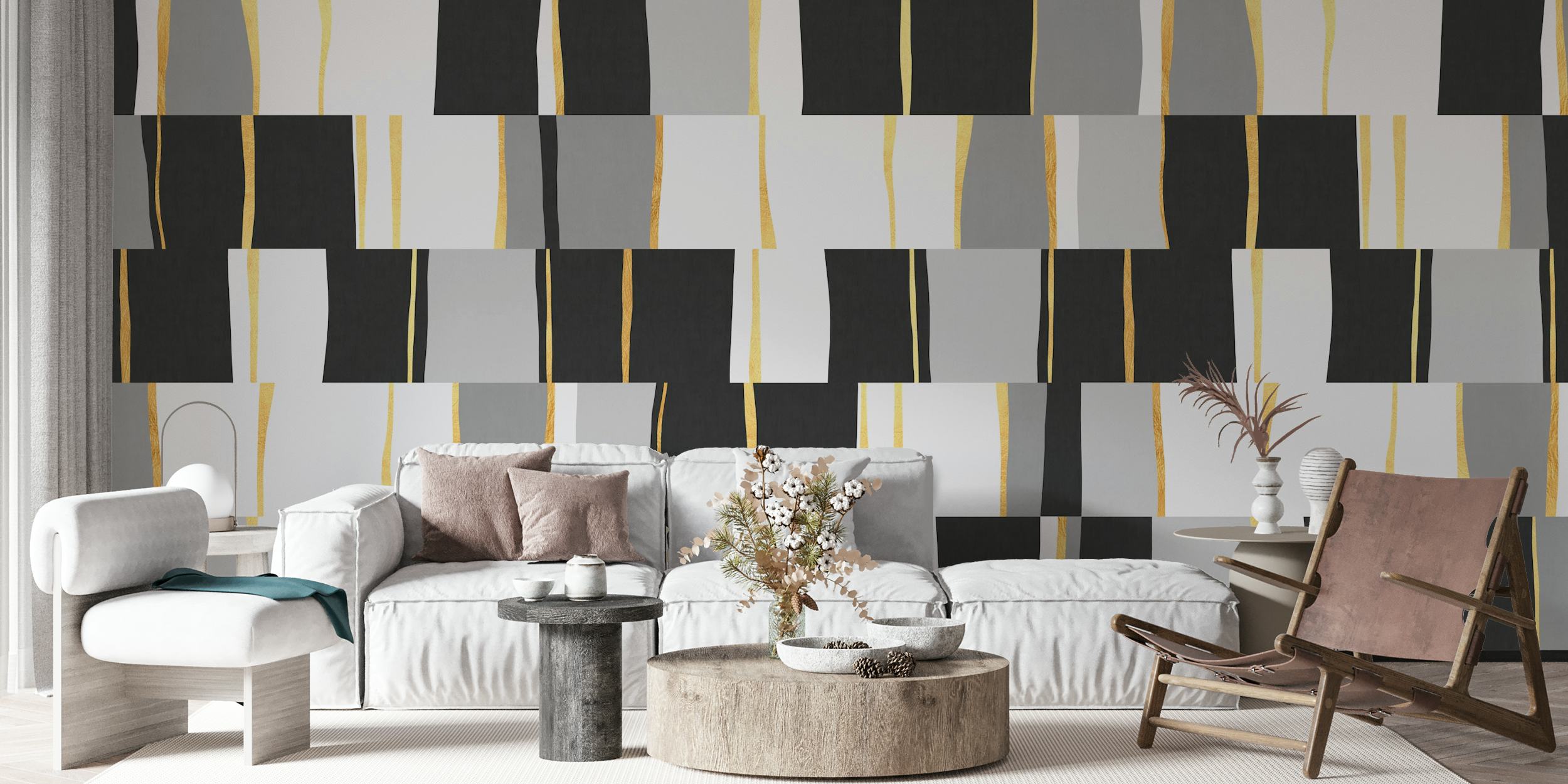 Papier peint Black and gold elements 2 dans une pièce