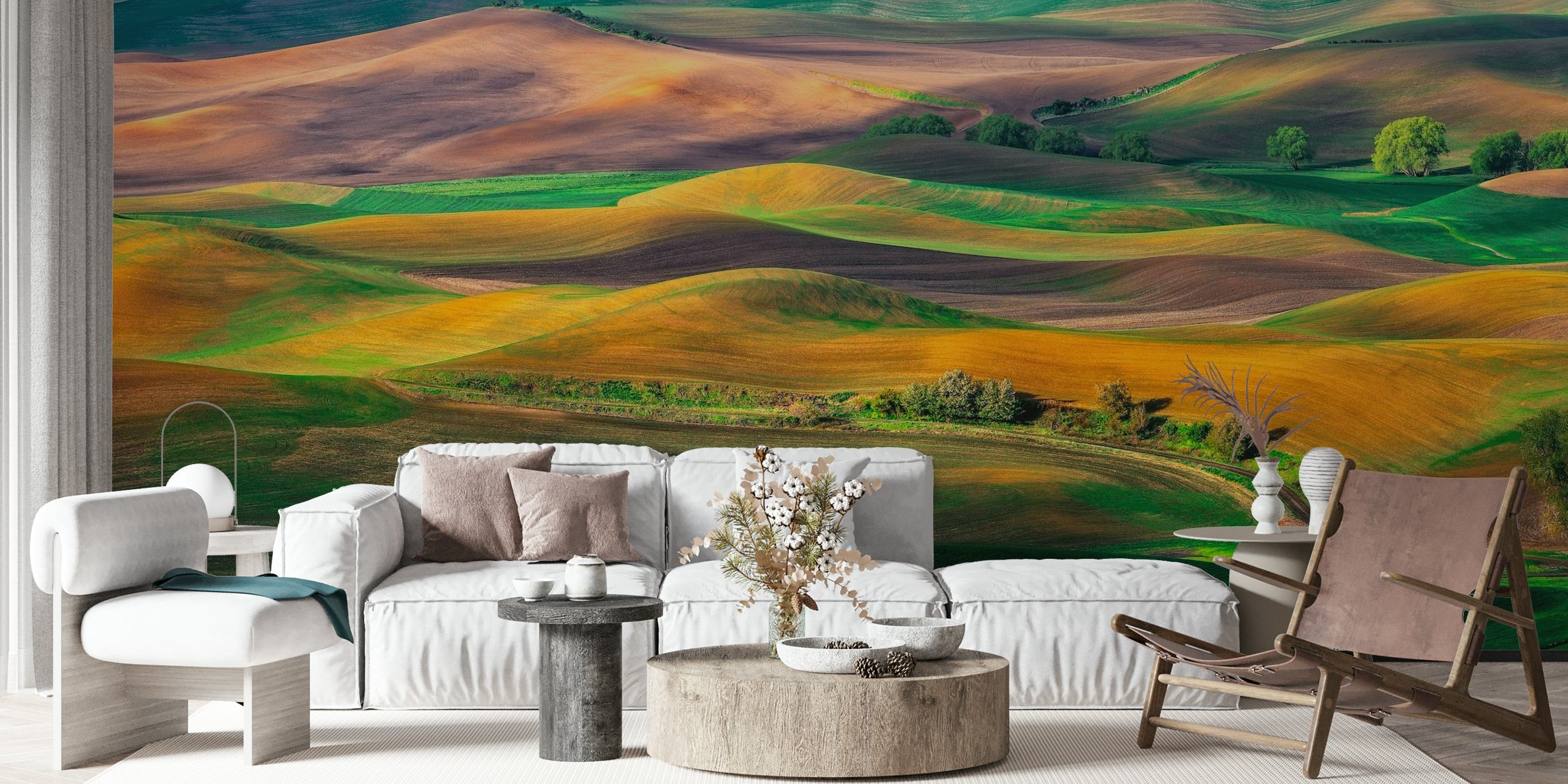 Murale delle dolci colline del Palouse raffigurante un paesaggio sereno