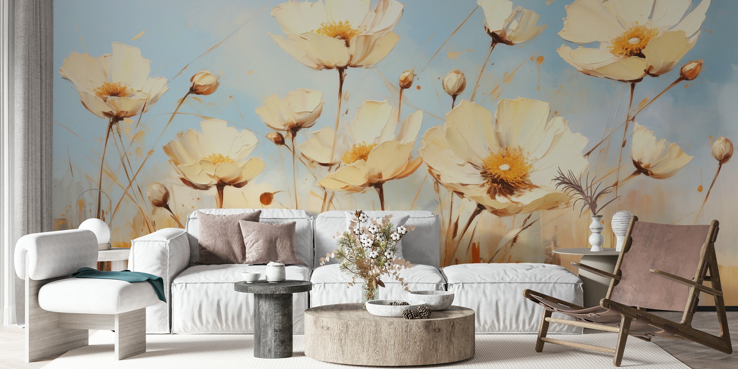 Design Flower Oil Ink présenté sur papier peint