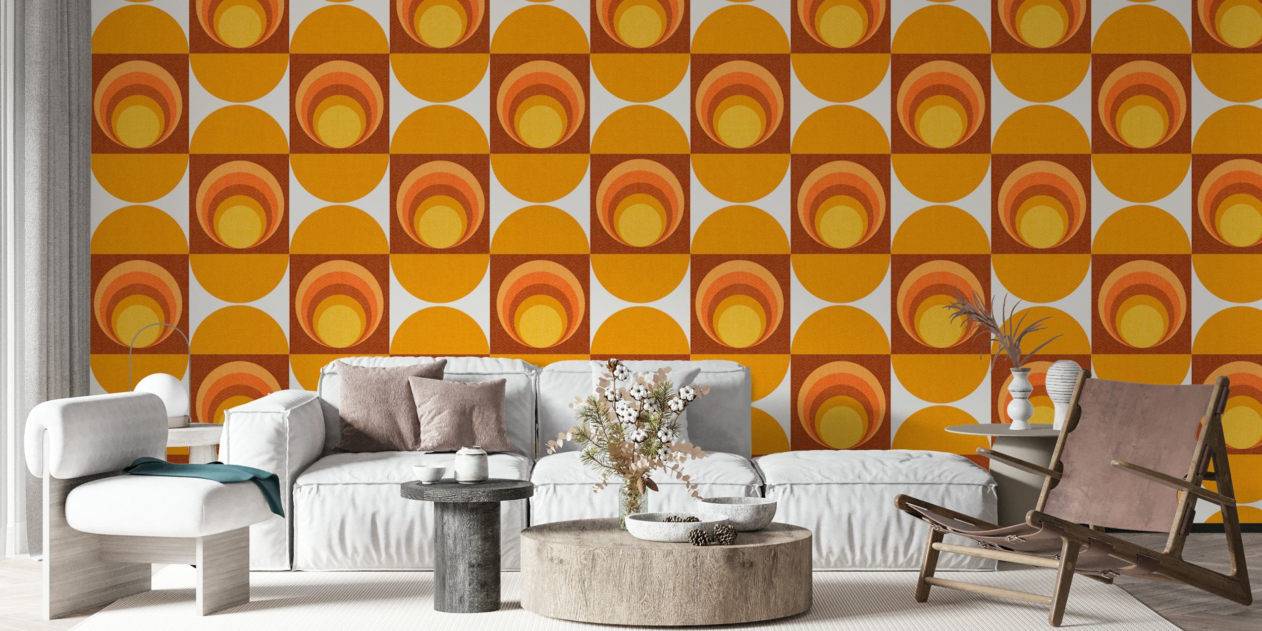 Vintage Abstract Geometry Pattern Orange Sun huonemuotoilussa