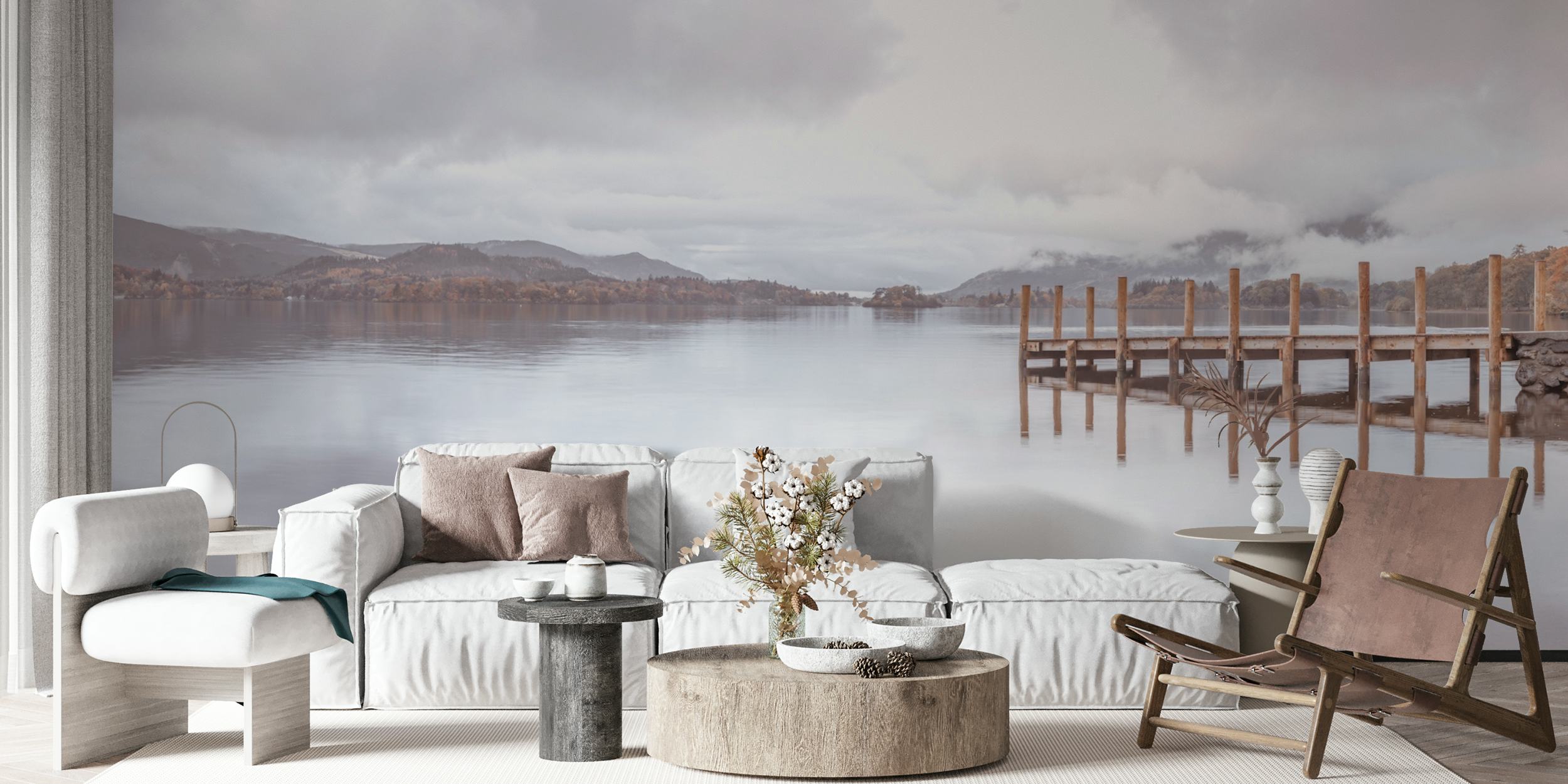 Wallpaper featuring a scenic pier on the water