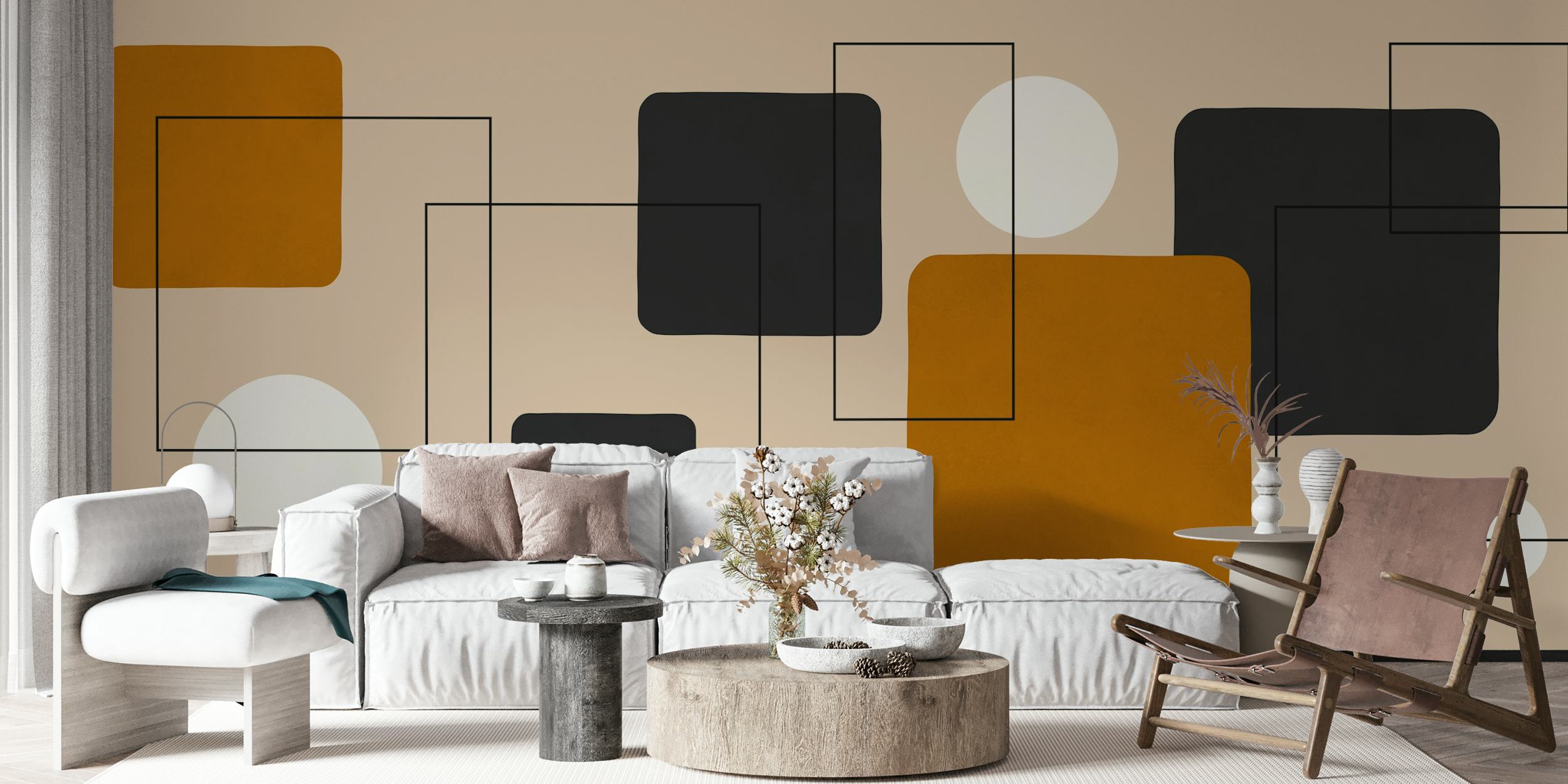 Lines and squares 9 ταπετσαρία σε ένα δωμάτιο