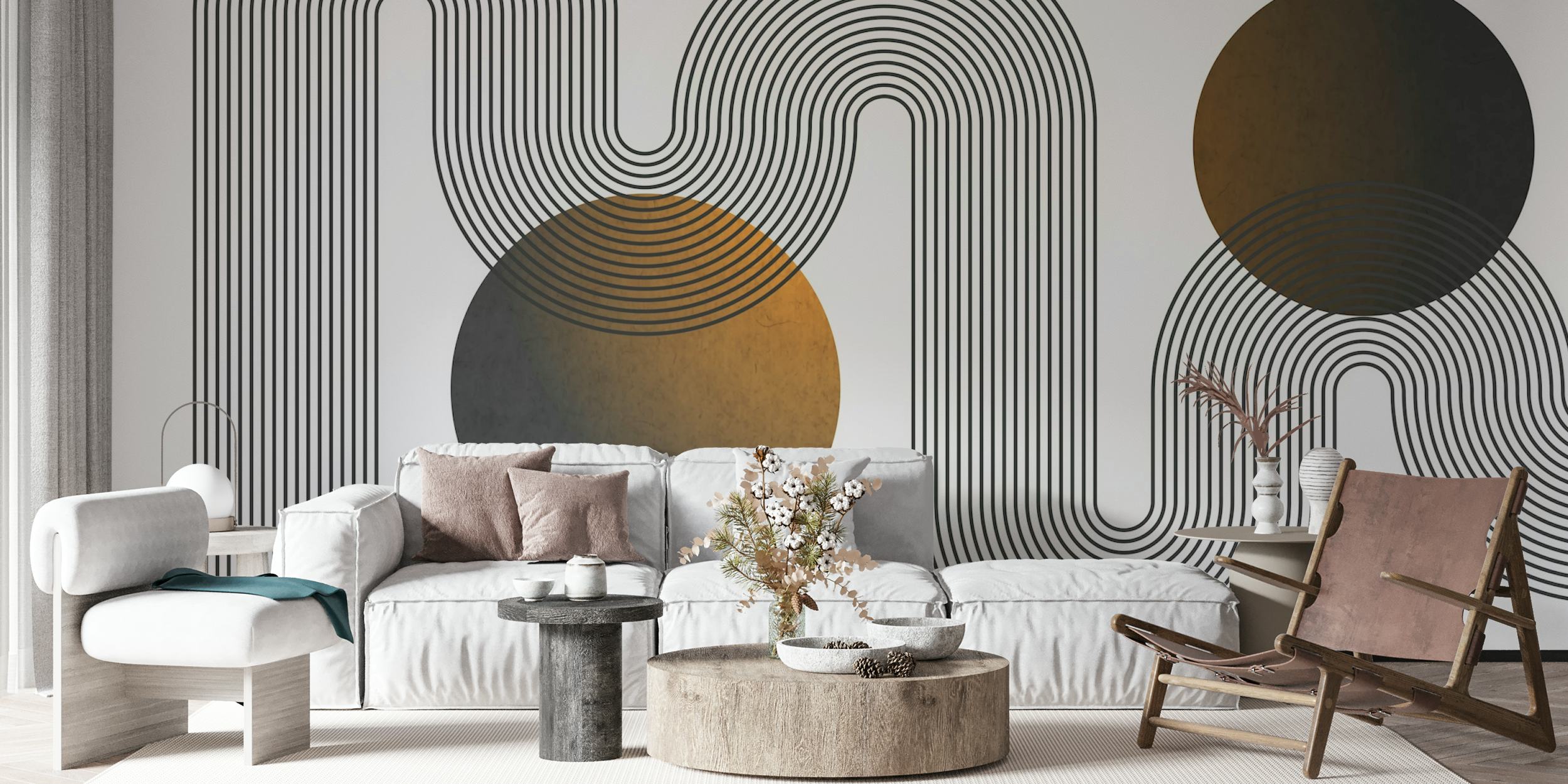Moody Curvy Art wallpaper in a modern room