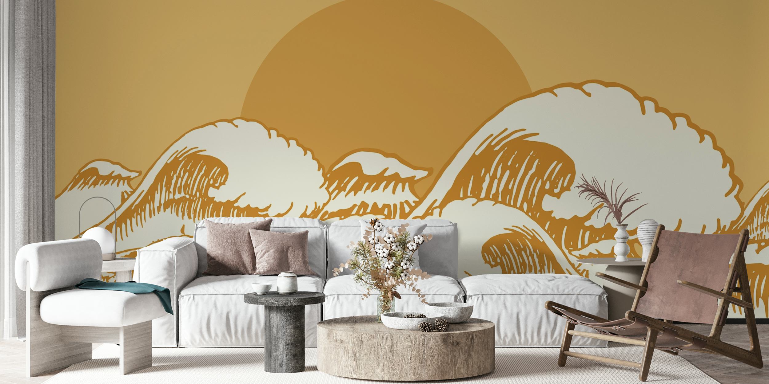 Wave pattern in beige and cream colors on wallpaper