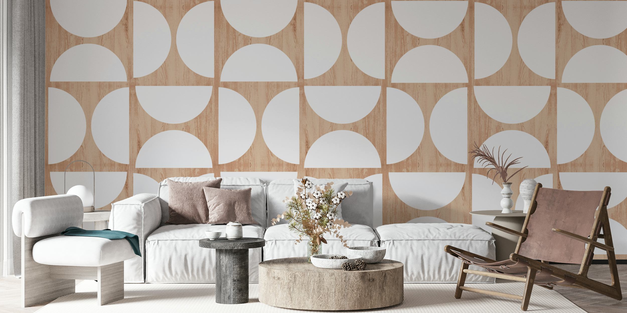 Beige White Bauhaus wallpaper in a room