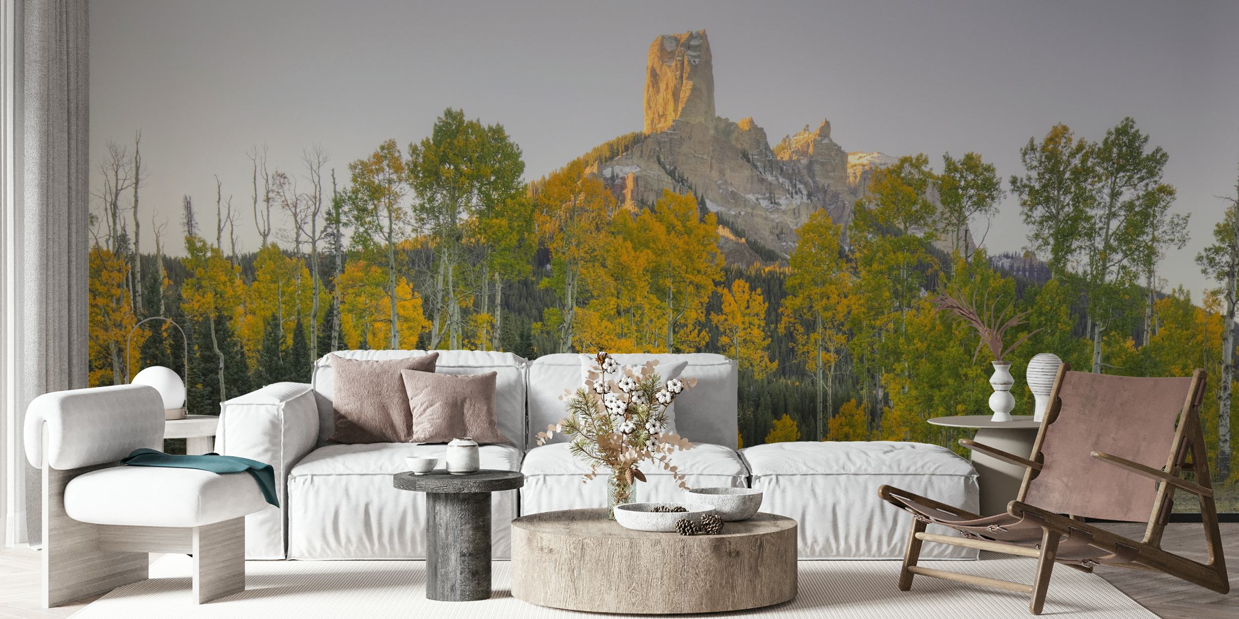 Sunrise over Chimney Rock wallpaper in a room