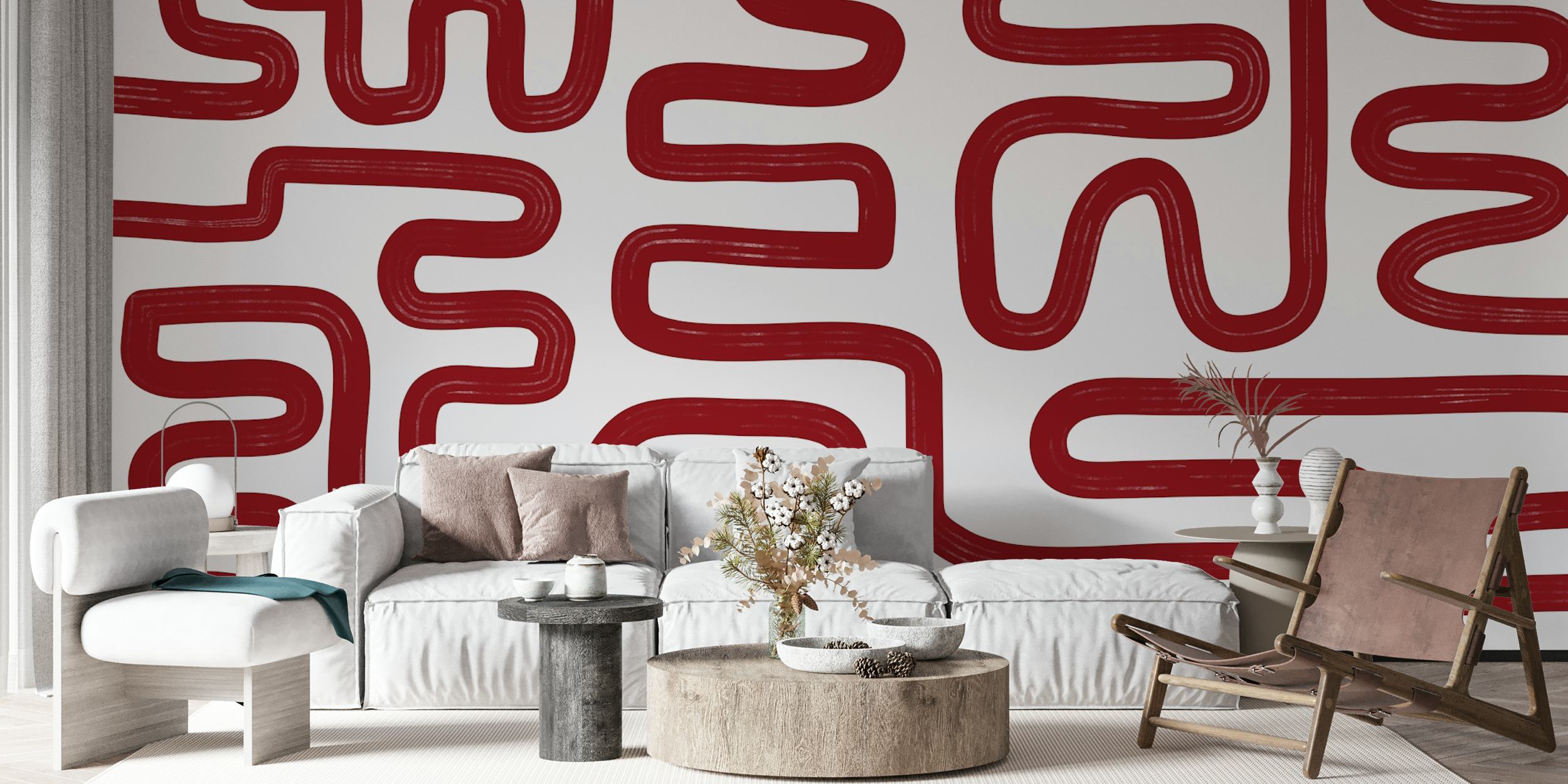 Abstract Line Red wallpaper in a room