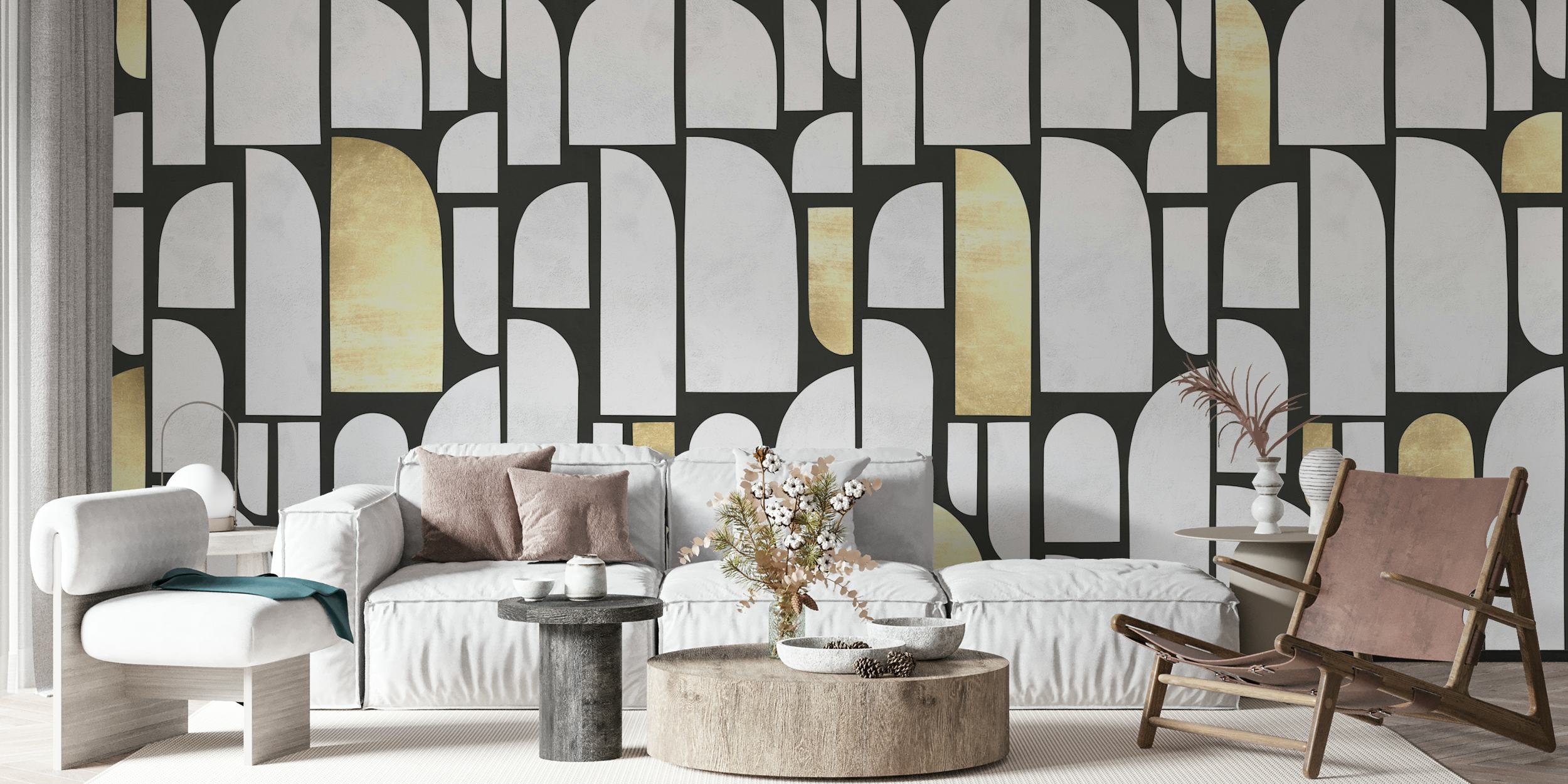 Carta da parati Golden Arcs Abstract Decor in una stanza