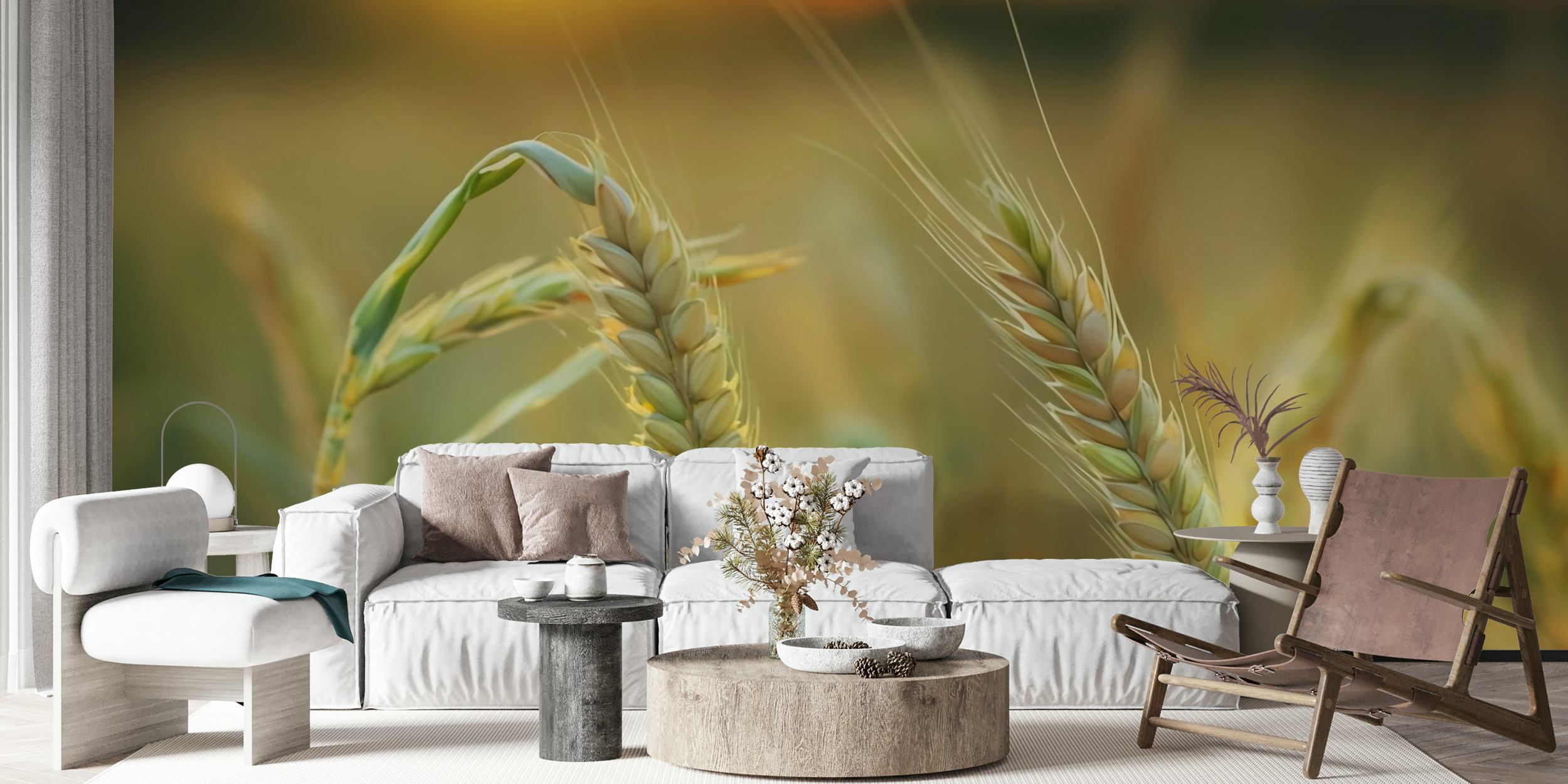 Papel tapiz Golden Wheat Fields en una habitación