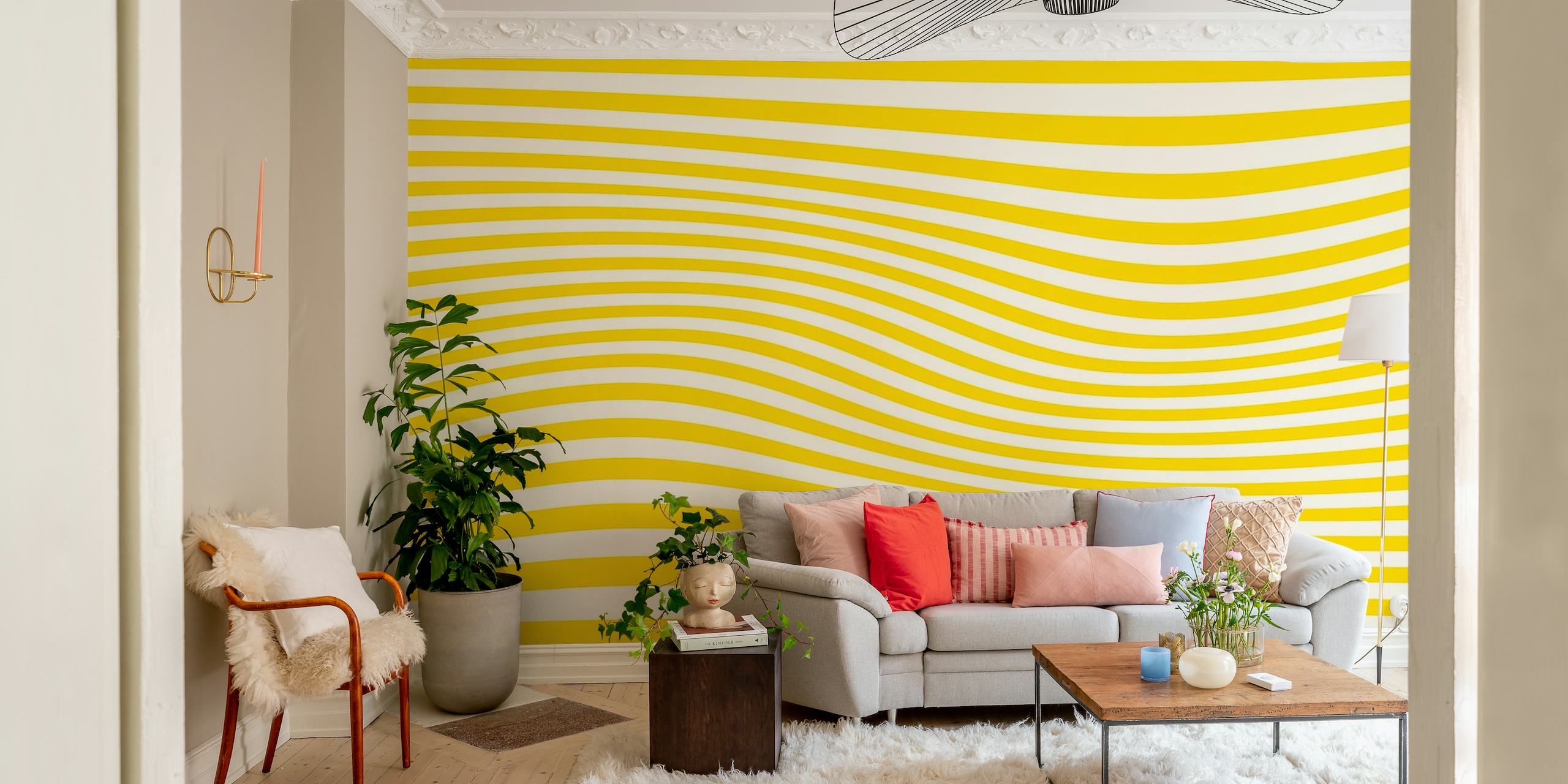 Yellow Scandi Mid Century Modern Wave Stripes behang