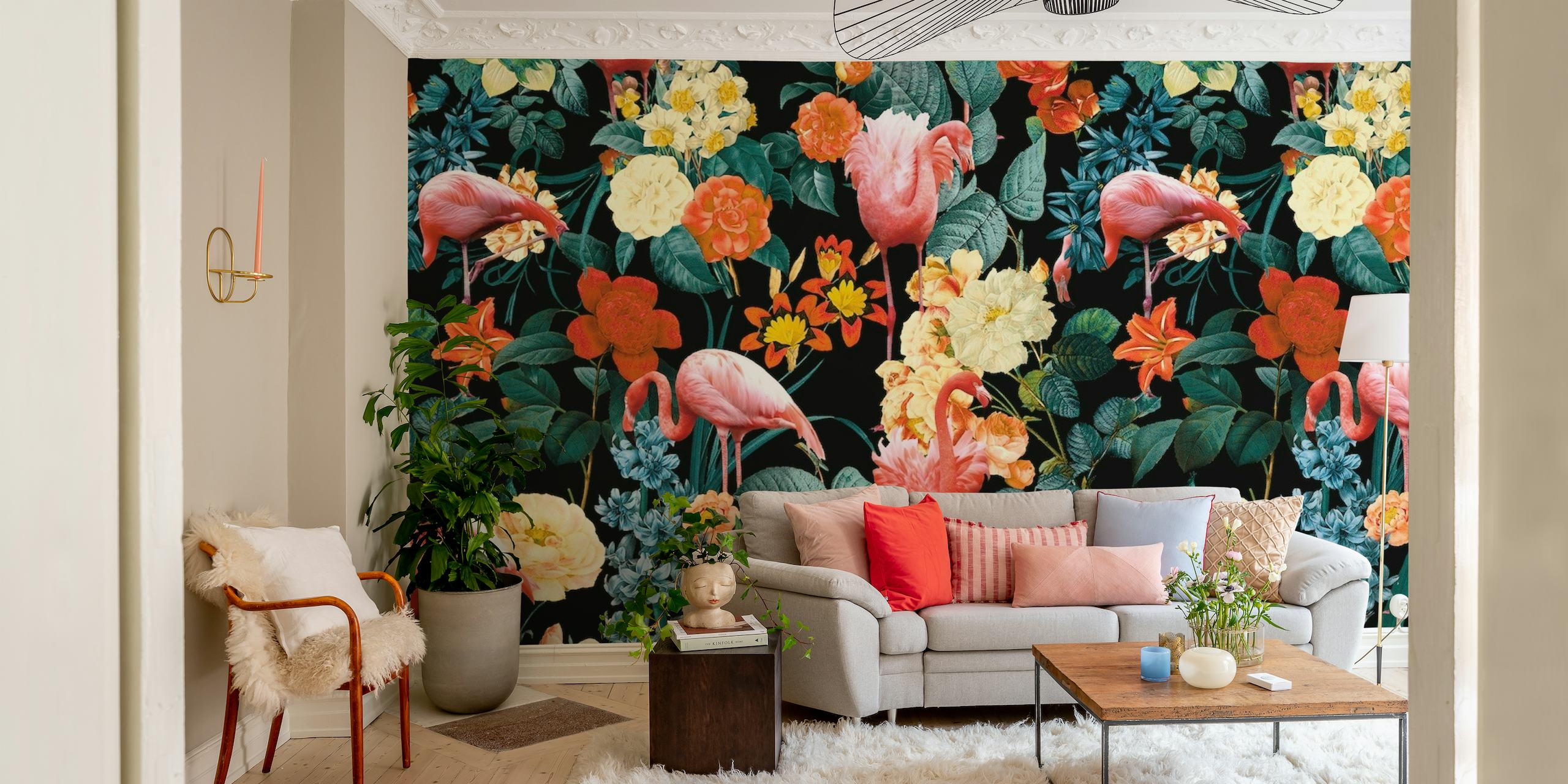Floral and Flamingo II Pattern papel de parede