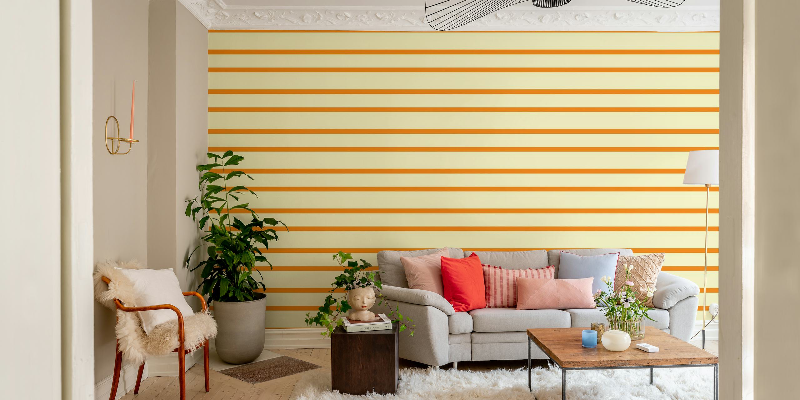 Stripes Orange Linen Texture papel de parede