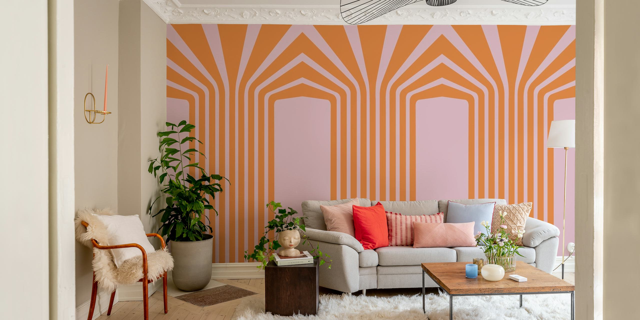 Bold Luxury Stripes Orange Pink wallpaper