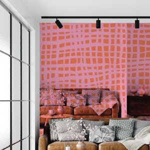 Retro grid pattern orange pink
