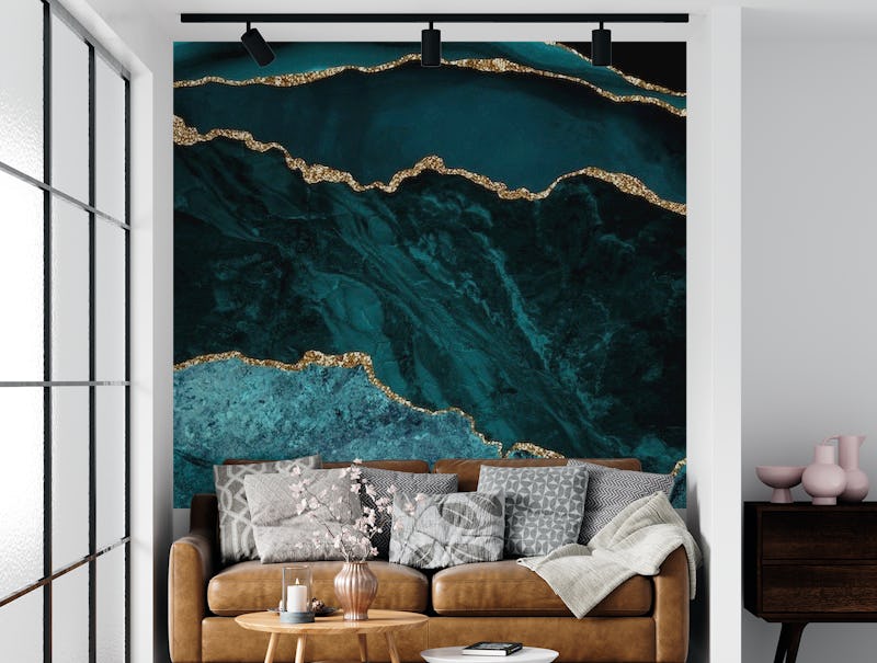 Teal Gold Abstract Marble