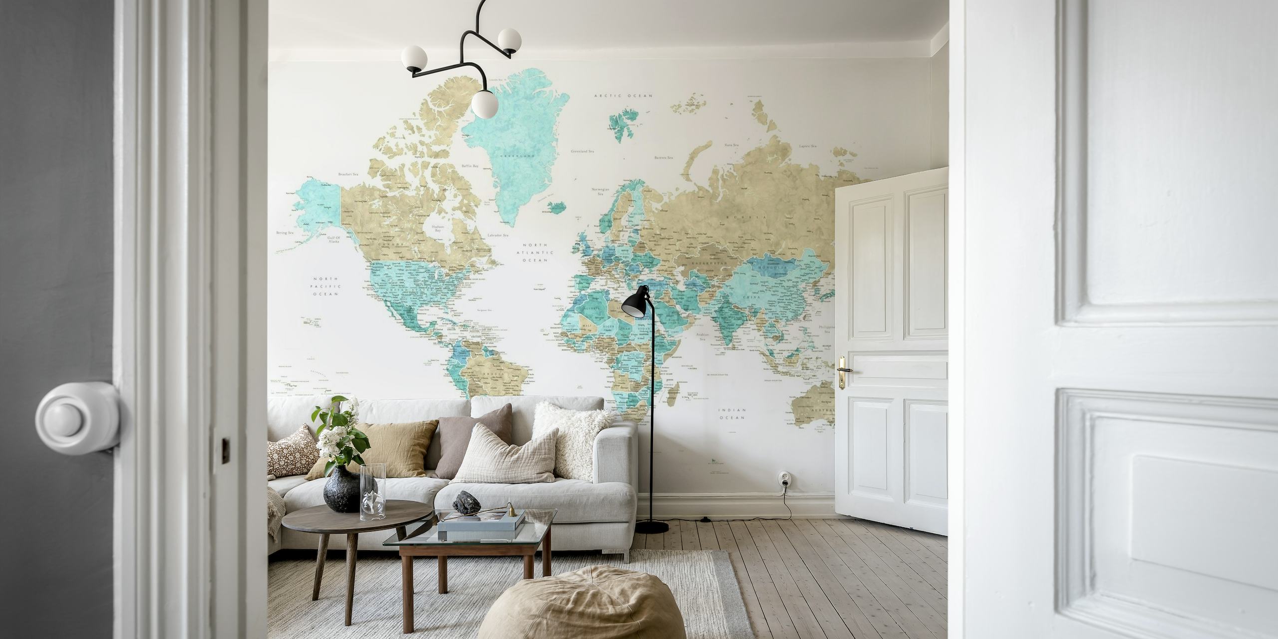 Detailed world map Phillipa behang