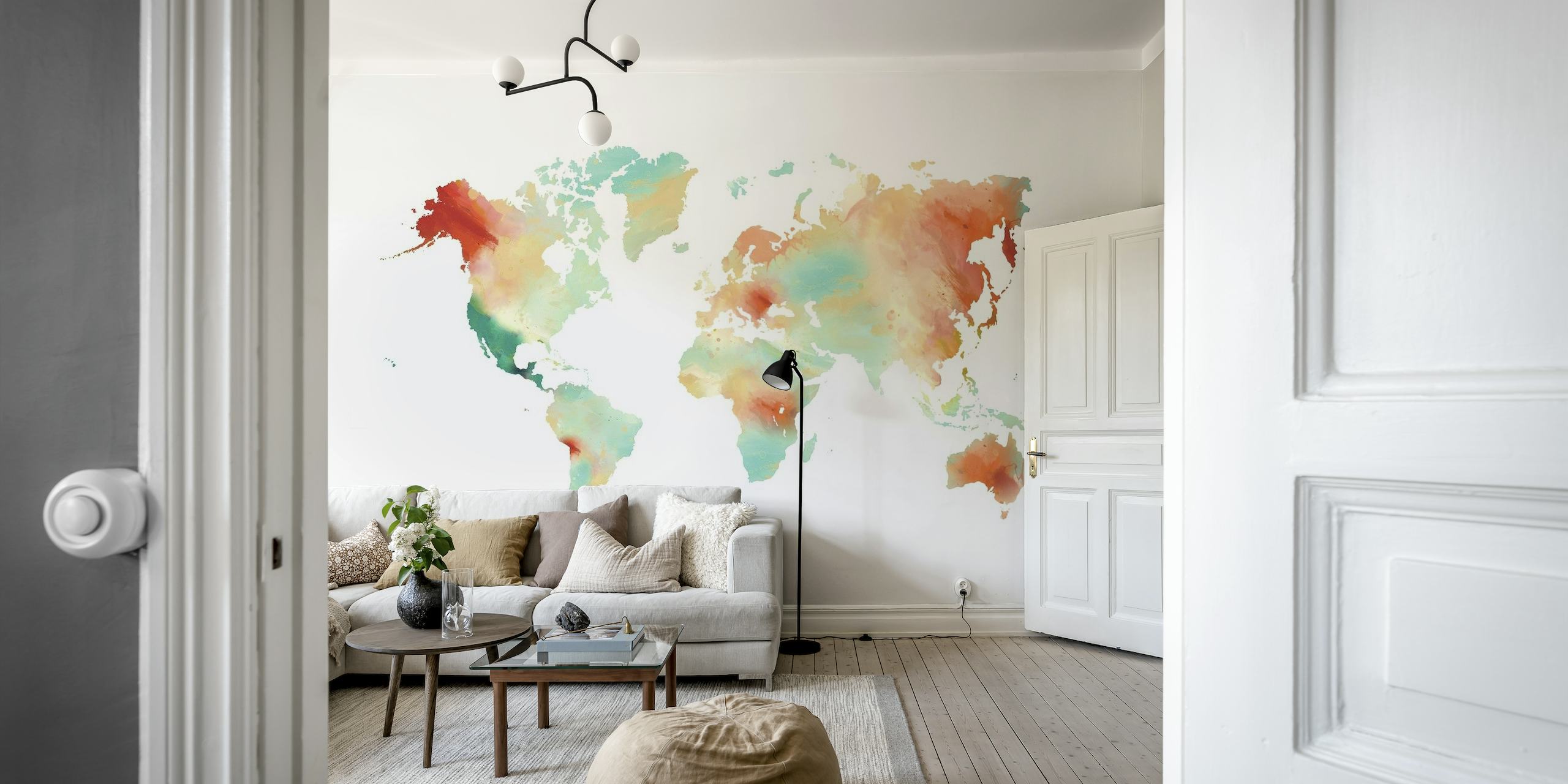 World Map Orange Teal behang