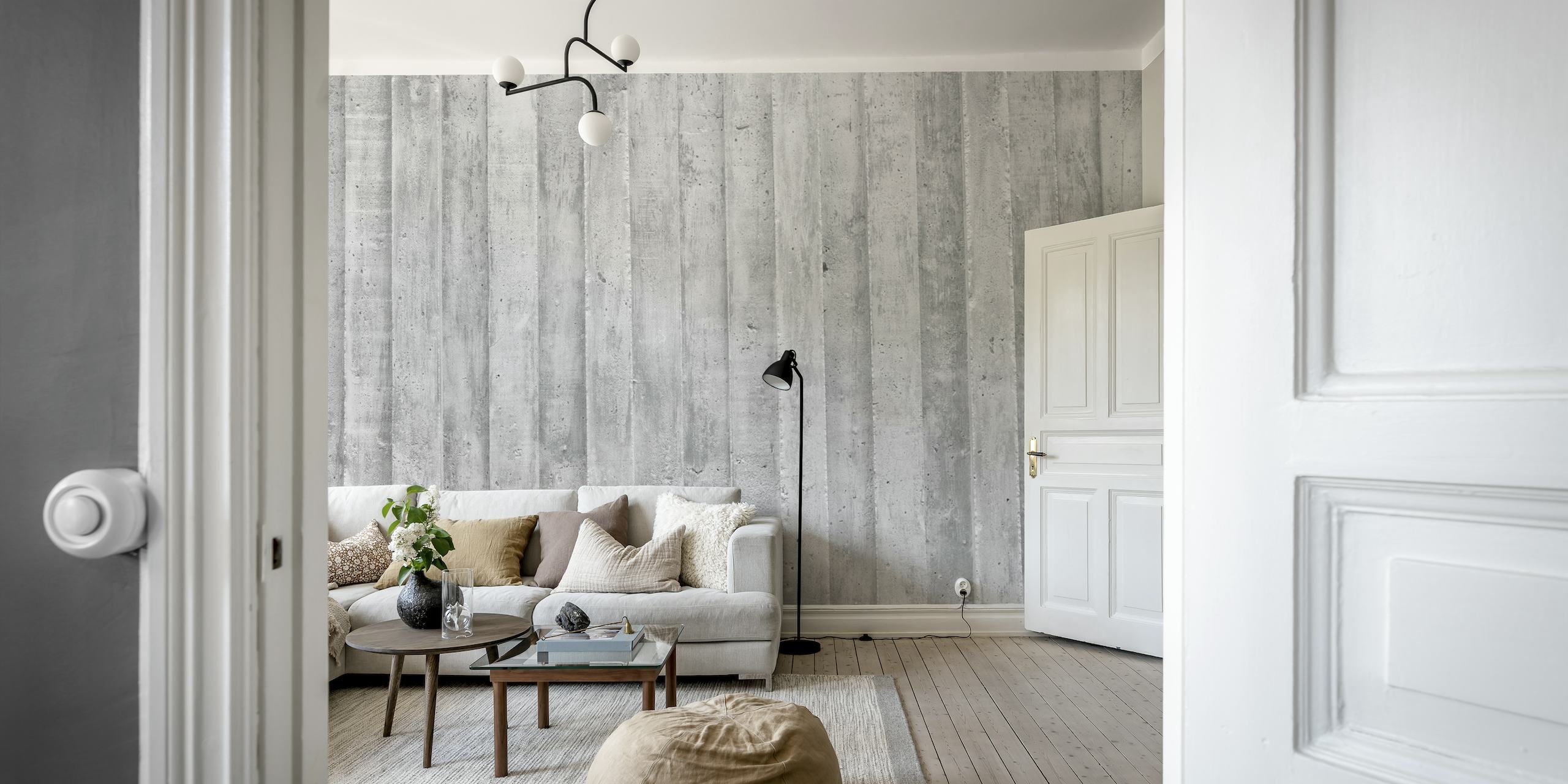 Textured striped stone wall mural in grayscale