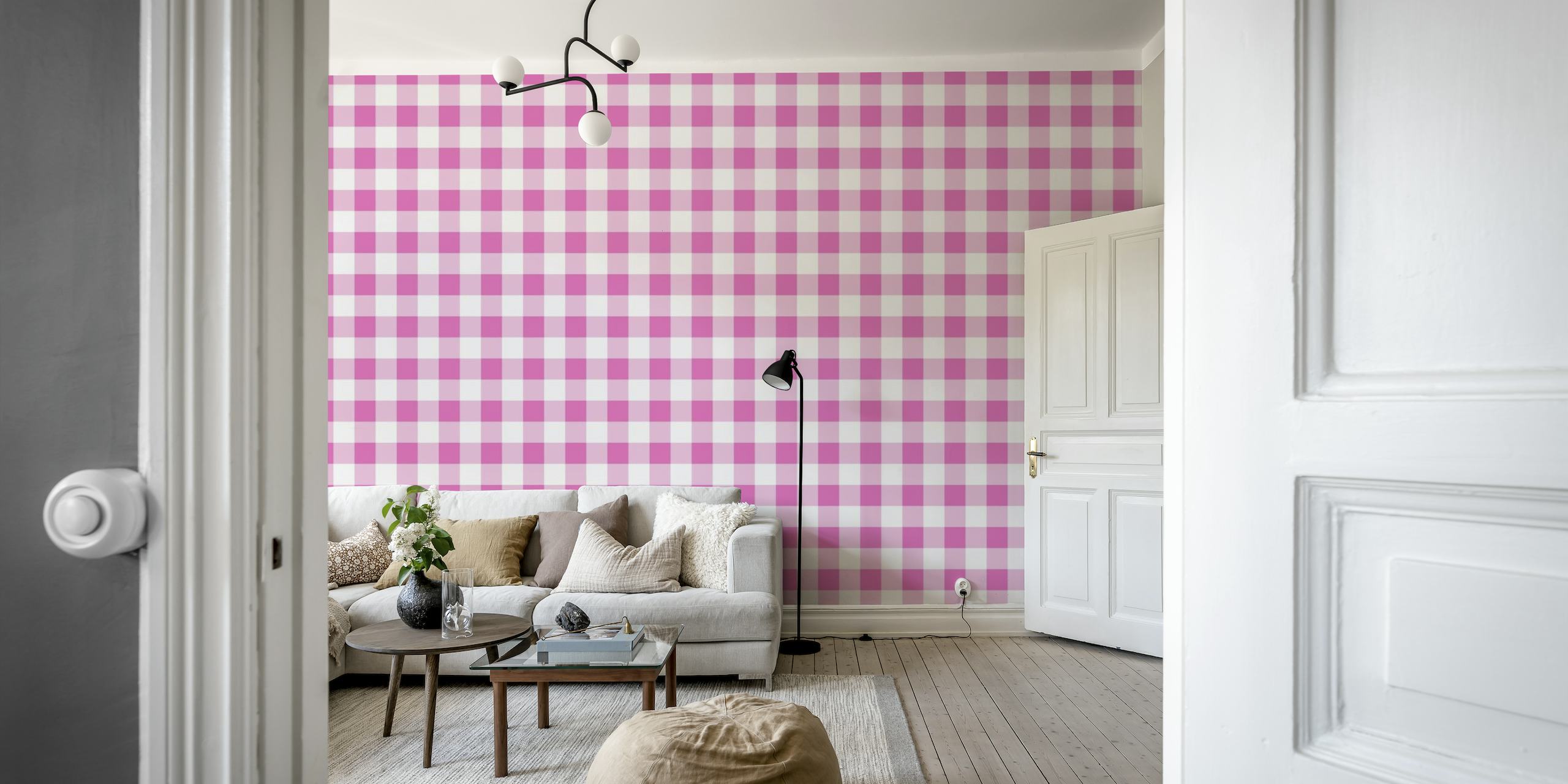 Ultra pink gingham papel de parede