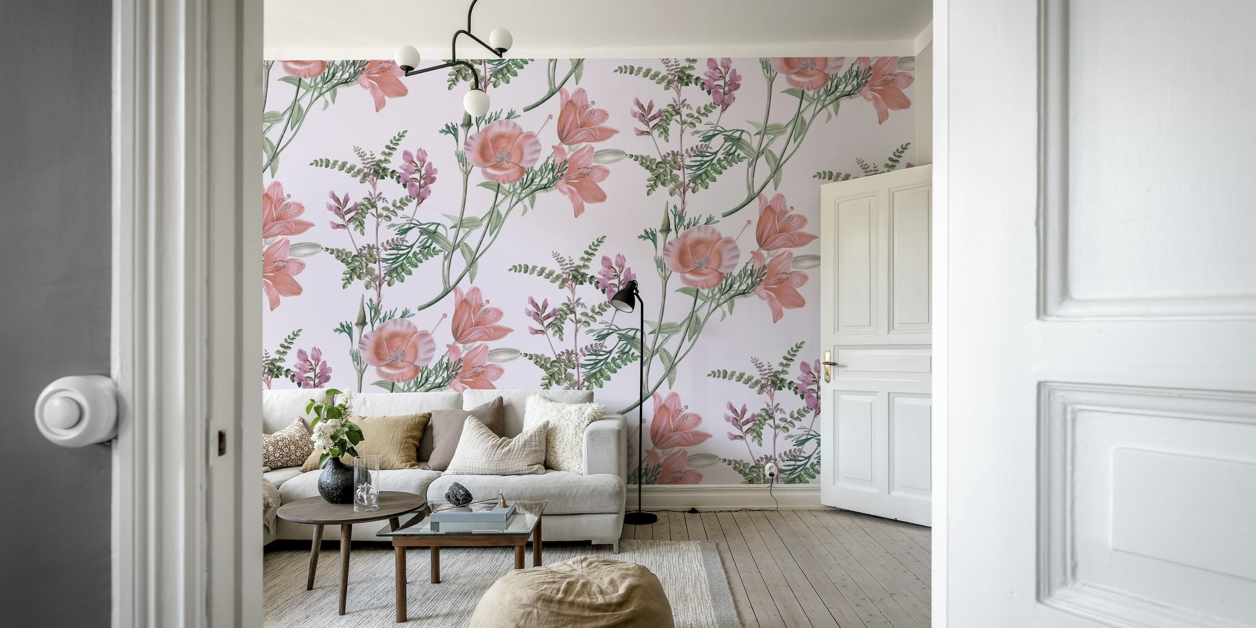Vintage Floral Pink papel de parede