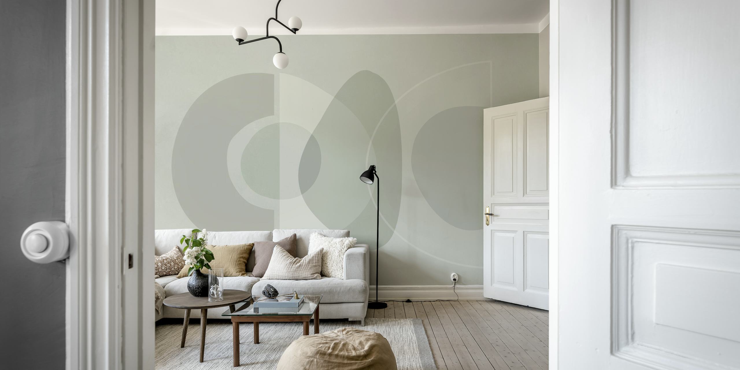 Mid Century Eclectic Calm Vibes Light Grey papel de parede