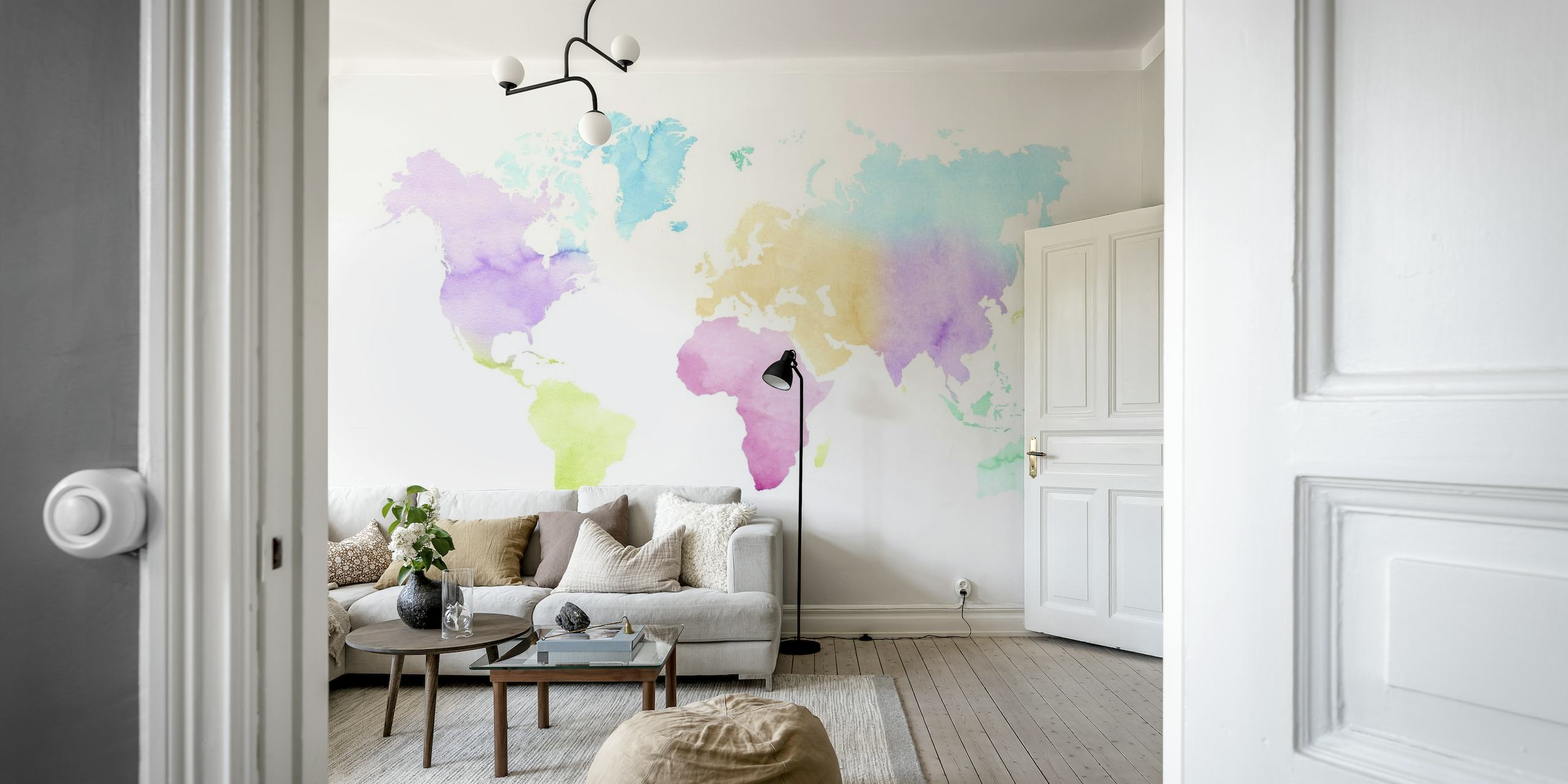 Kids Watercolor World Map Wallpaper Mural