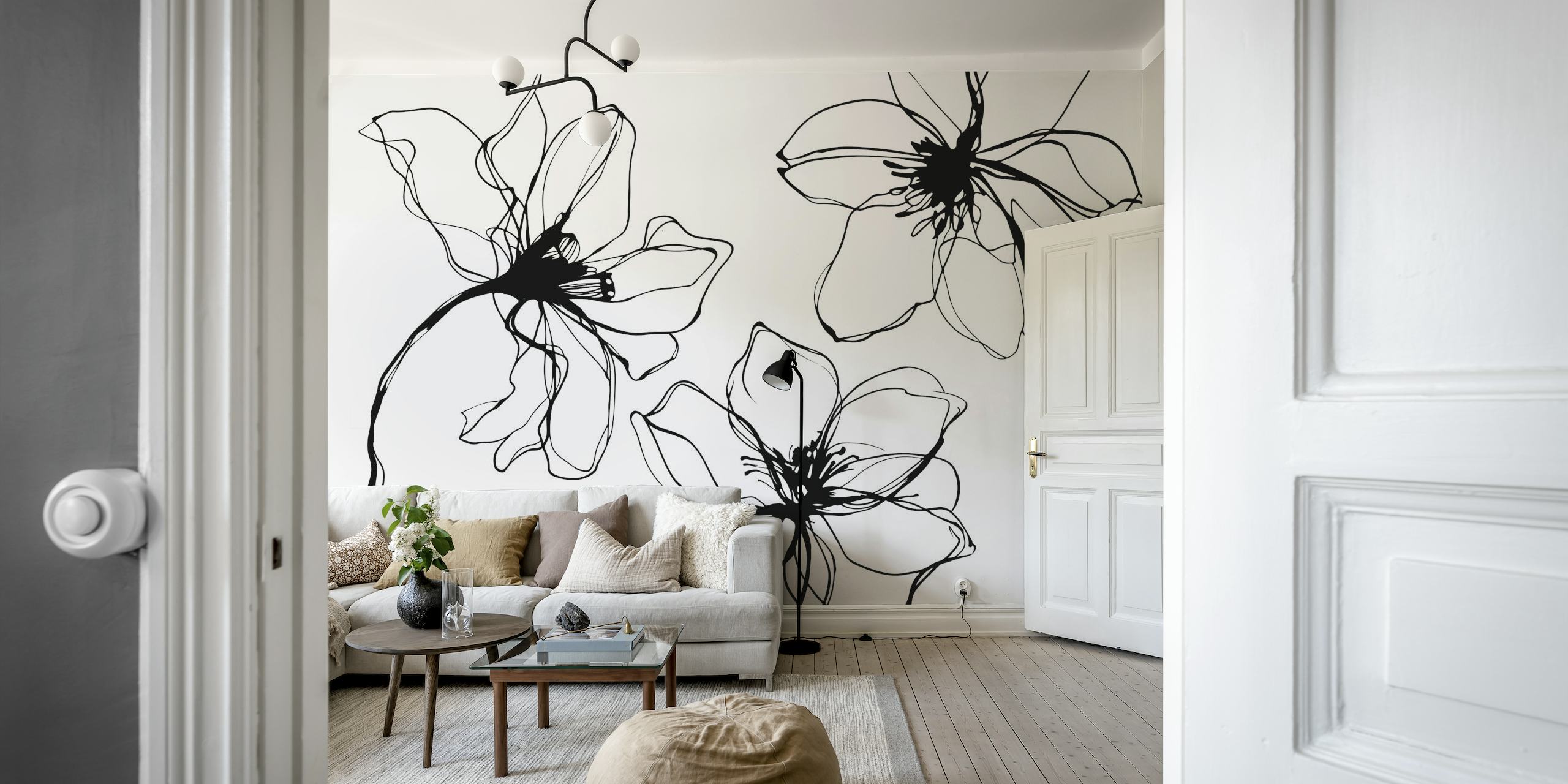 Minimalist Flower Study Black And White wallpaper