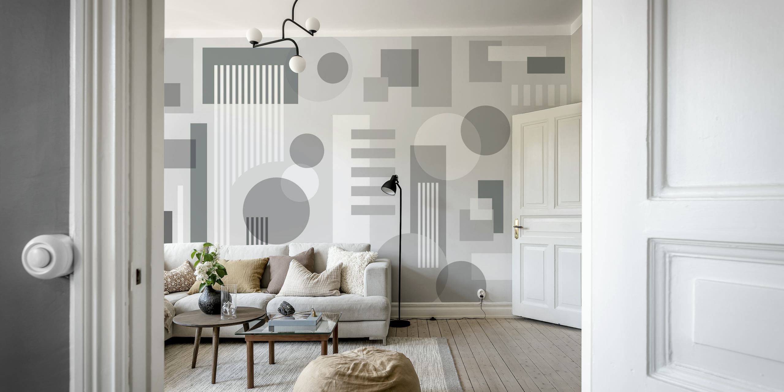Geometric Bauhaus Abstract Minimal Grey Tones tapet