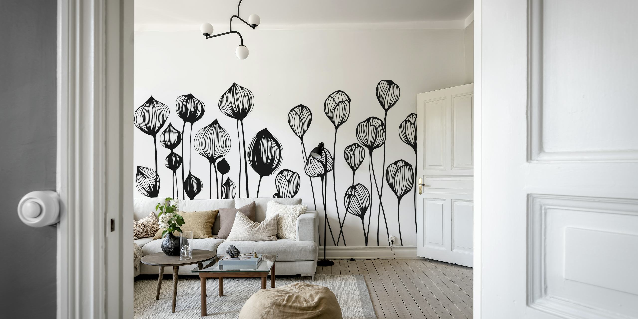 Minimalist Wildlowers Black And White wallpaper