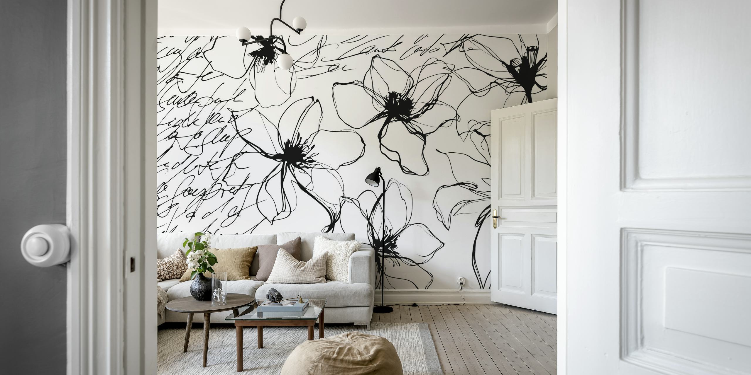 Flower Study And Script Black White wallpaper