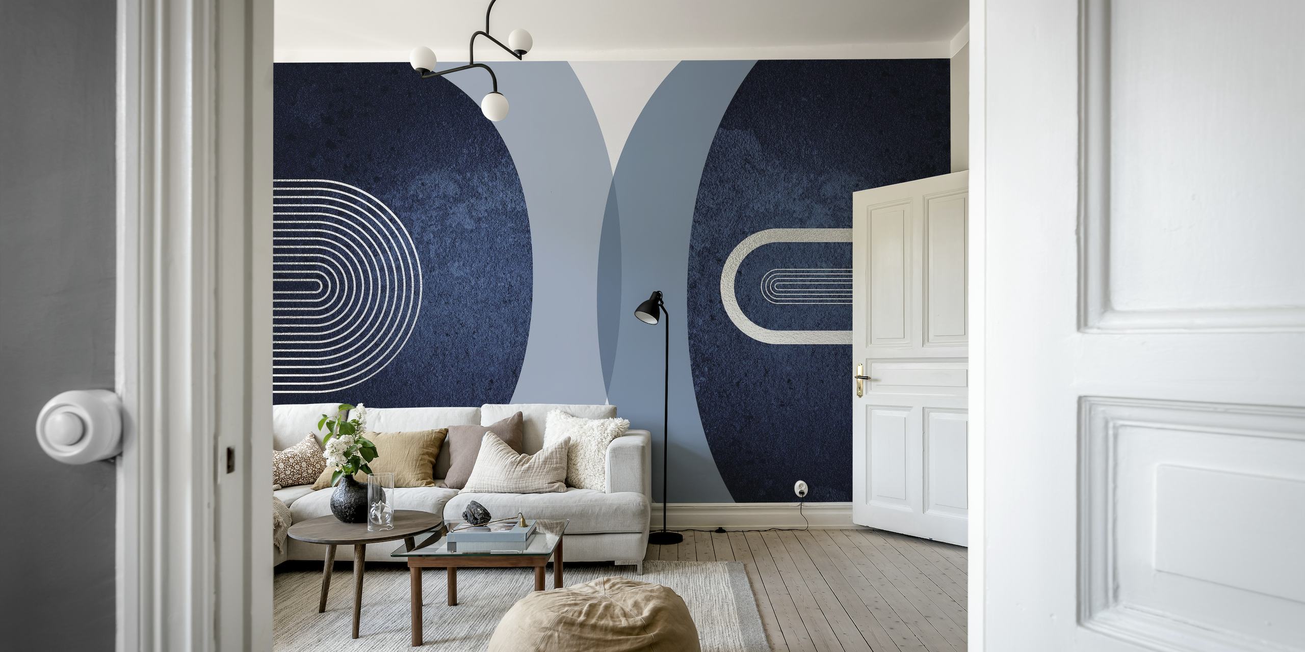 Navy Blue Silver Modern Wall wallpaper