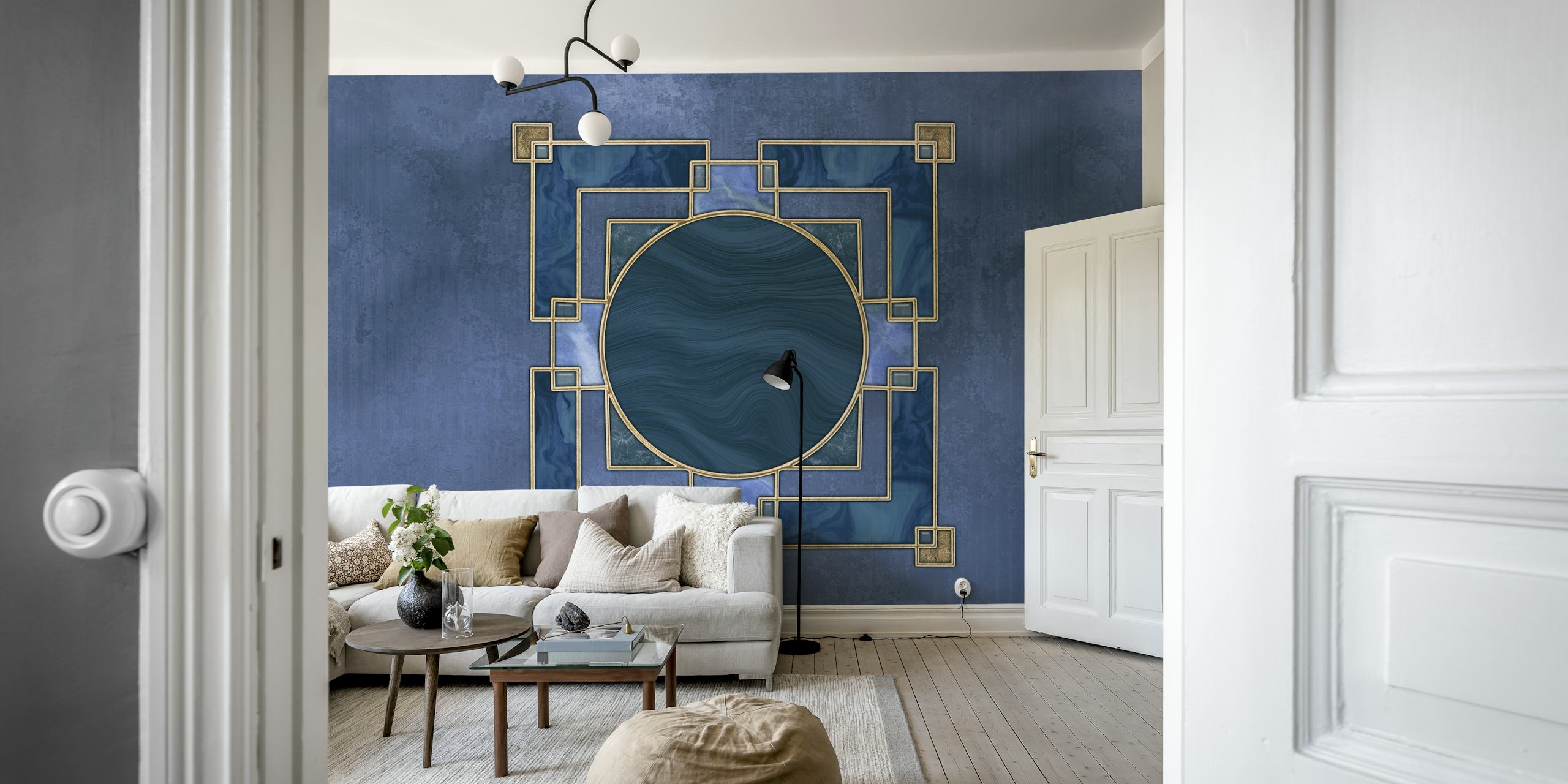 Navy and gold geometric pattern Art Deco wallpaper