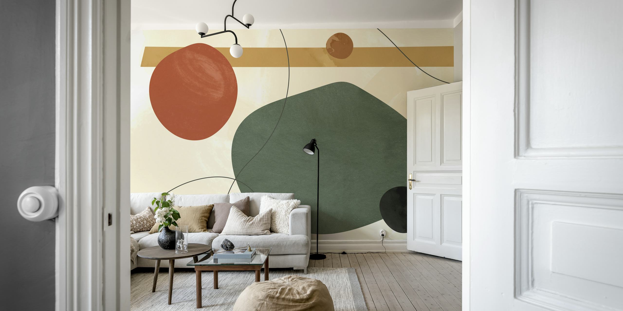 Abstract shapes in earthy tones on a light background wallpaper
