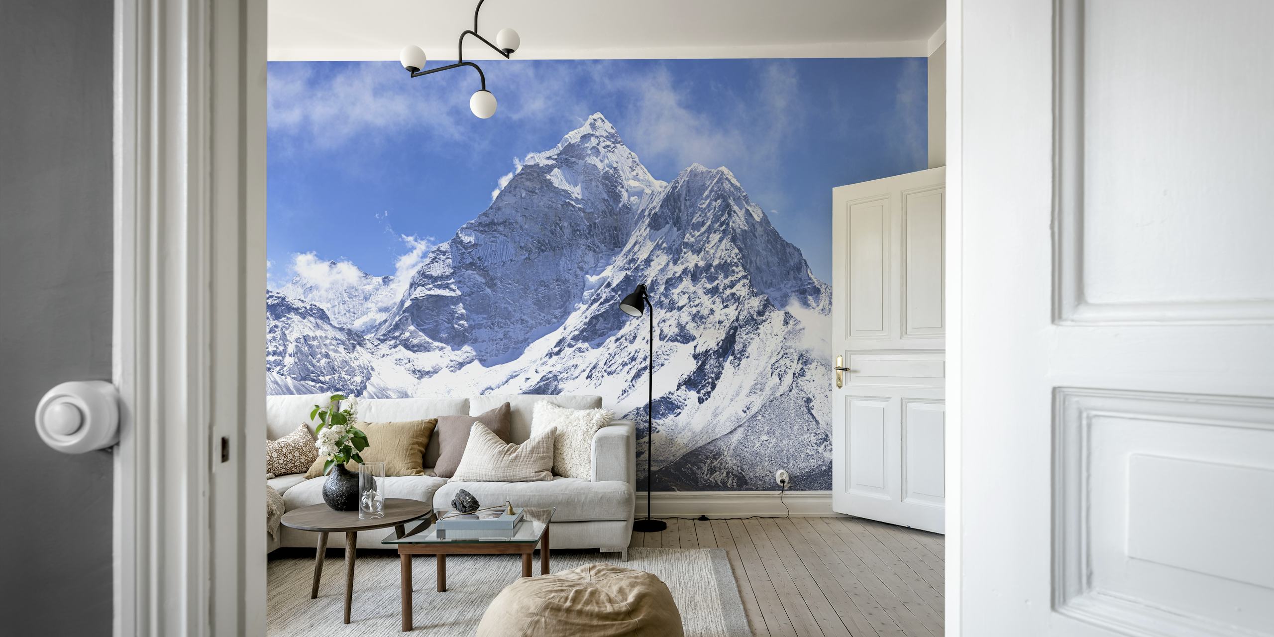 Mountain wallpaper in a living room