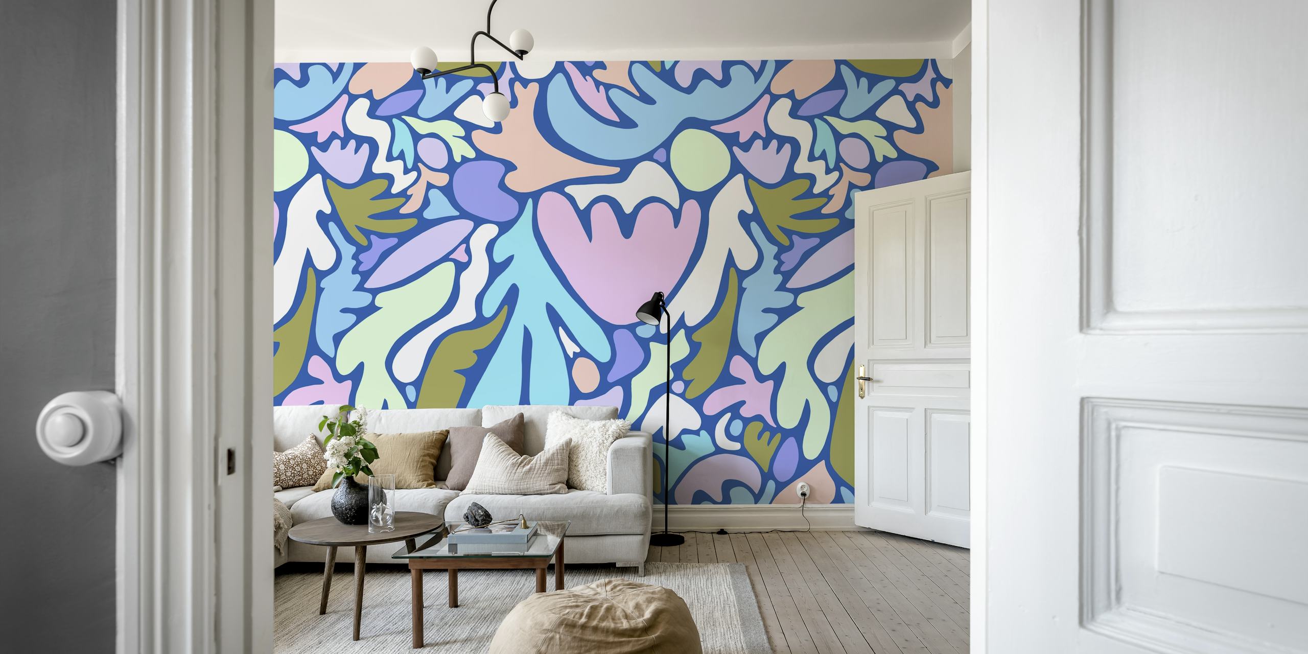 Colorful abstract sea life shapes in pastel hues wallpaper