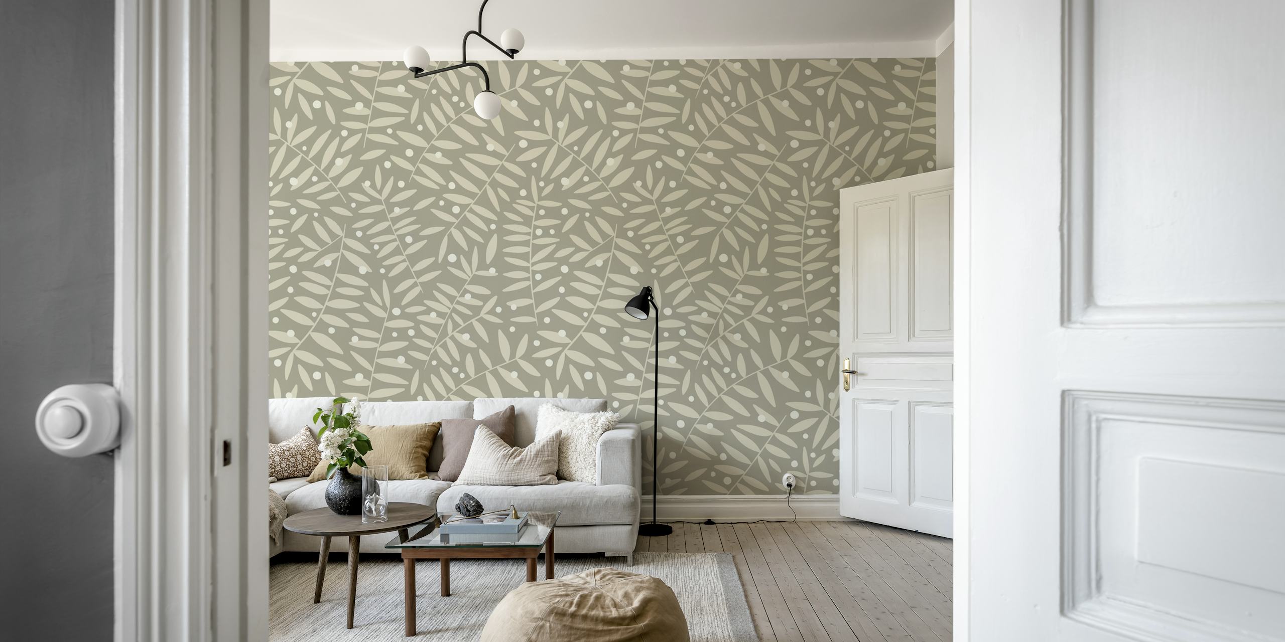 Leaves and Berries wall mural with a pattern of foliage and speckled berries